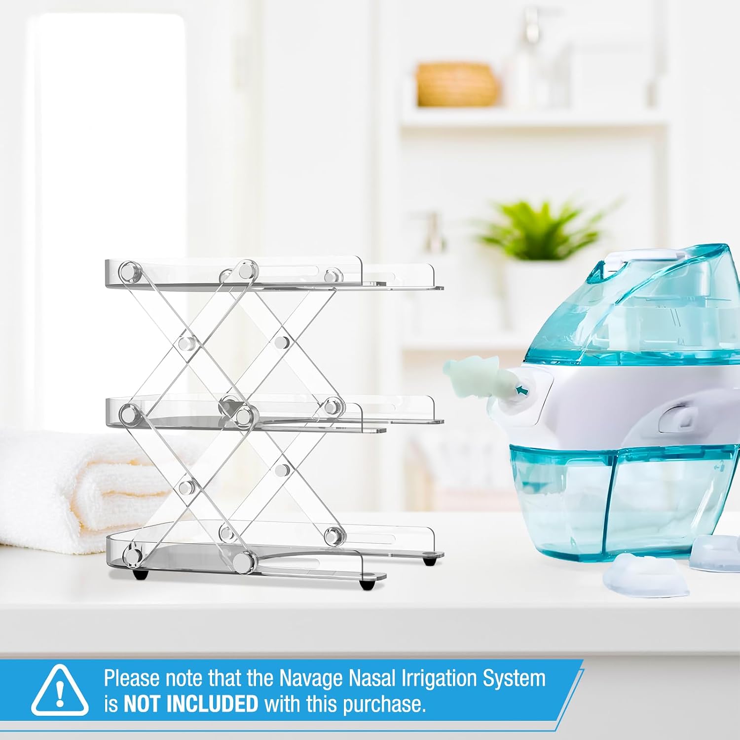 SDSNTE Countertop Caddy–3-Tier Collapsible Storage Organizer Compatible with Navage Nasal Irrigation System