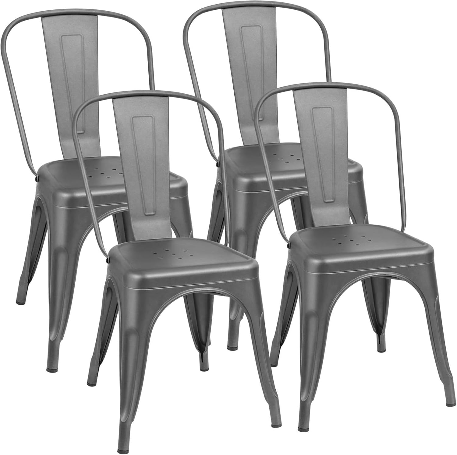Furmax Metal Dining Chair Indoor Outdoor Use Stackable Classic Trattoria Chair Chic Dining Bistro Cafe Side Metal Chairs Set of 4 (Ivory White)
