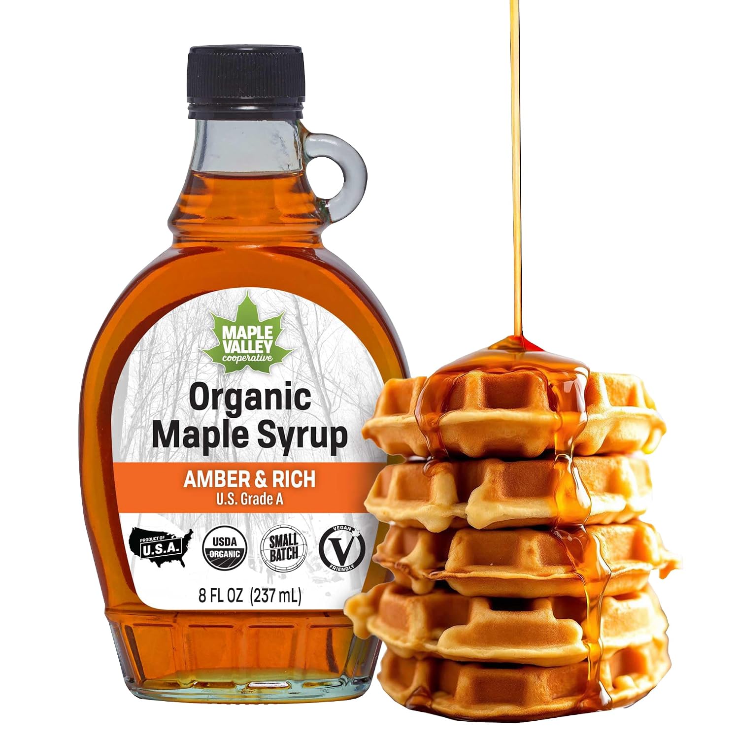 Maple Valley Organic Pure Maple Syrup, Dark & Robust, 32oz (Glass Bottle)​ | Naturally Sweetens Cooking, Baking, Coffee, Tea and Marinades; A Better Alternative to Refined Sugar and Table Syrup