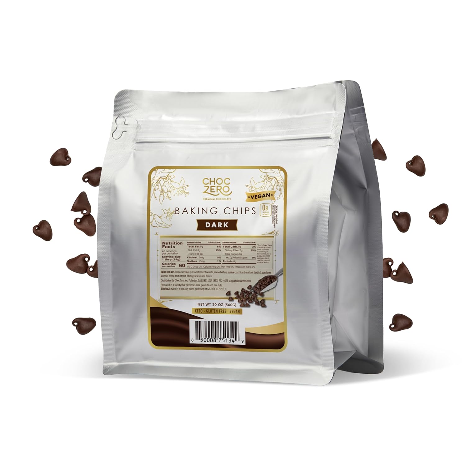 ChocZero Sugar Free Chocolate Chips, Milk Chocolate, 20 oz Bag