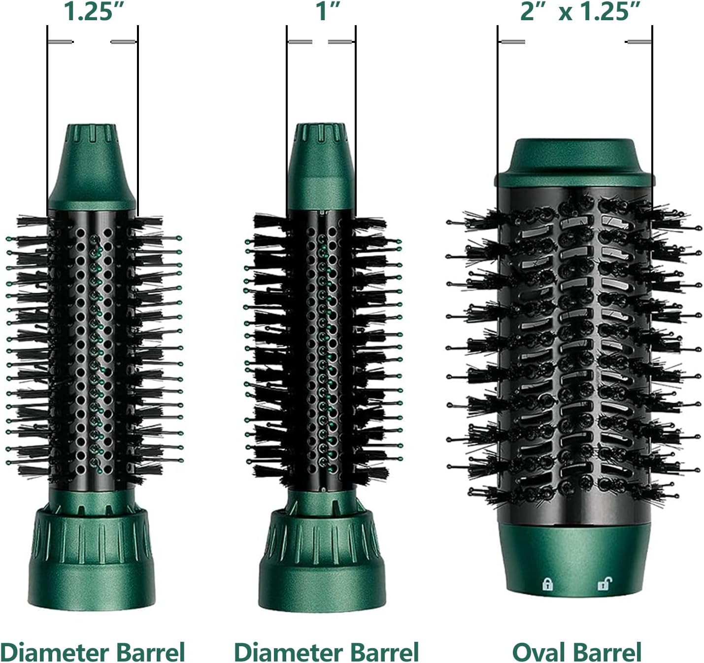 3 in 1 Hair Dryer and Volumizer, Ceramic Negative Ion Curling Dryer Styler with 3 Interchangeable Brush Heads, Green