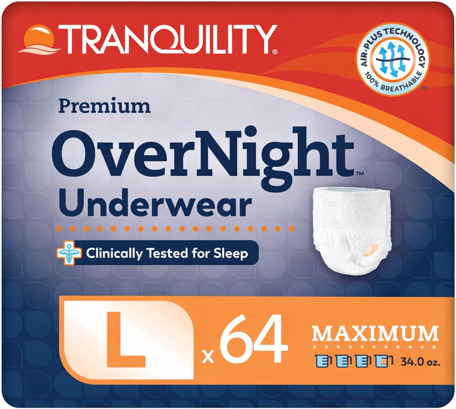 Tranquility Overnight Absorbent Underwear, S, Maximum, 36 in, 20 ct | All-Night Sleep, Breathable Comfort, Adult Diapers