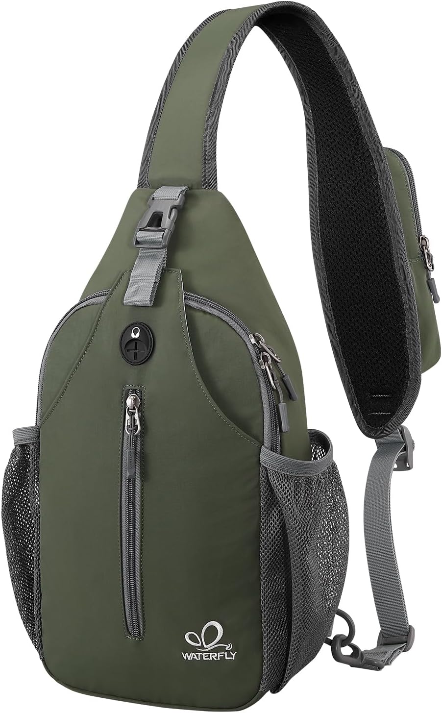 WATERFLY Crossbody Sling Backpack Sling Bag Travel Hiking Chest Bag Daypack (Black) | Small Hiking bag,Multi-compartment storage,Water-resistant,Breathable back pad,Reversible adjustable shoulder strap