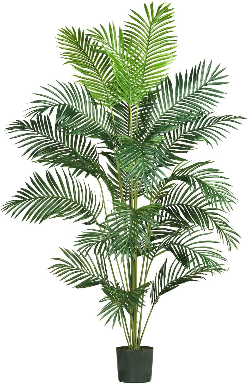 Nearly Natural 7 ft Artificial Paradise Palm Tree with Nursery Pot | 21 Feathery Fronds, Realistic Fake Leaves, Includes Black Nursery Planter