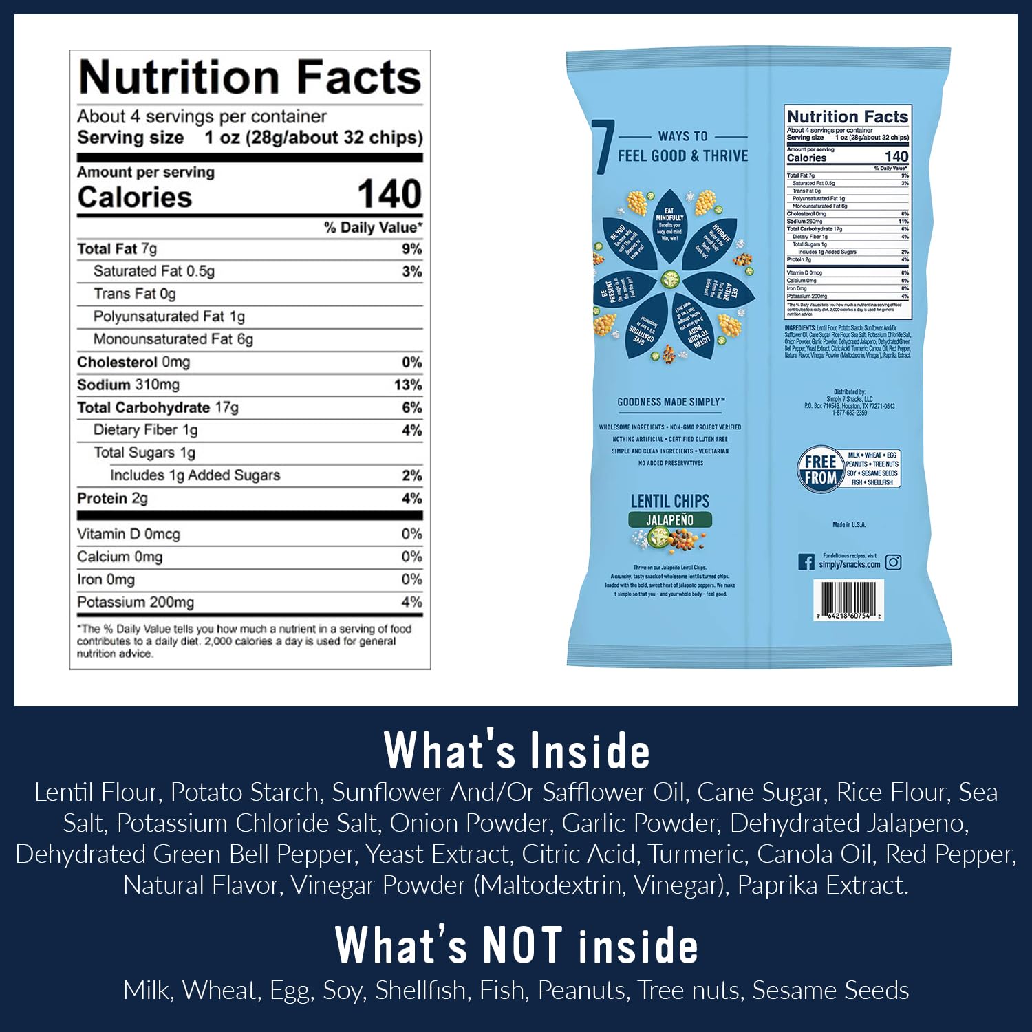 Simply 7 Lentil Chips, Jalapeno, 4-ounce Bags (Pack of 12)
