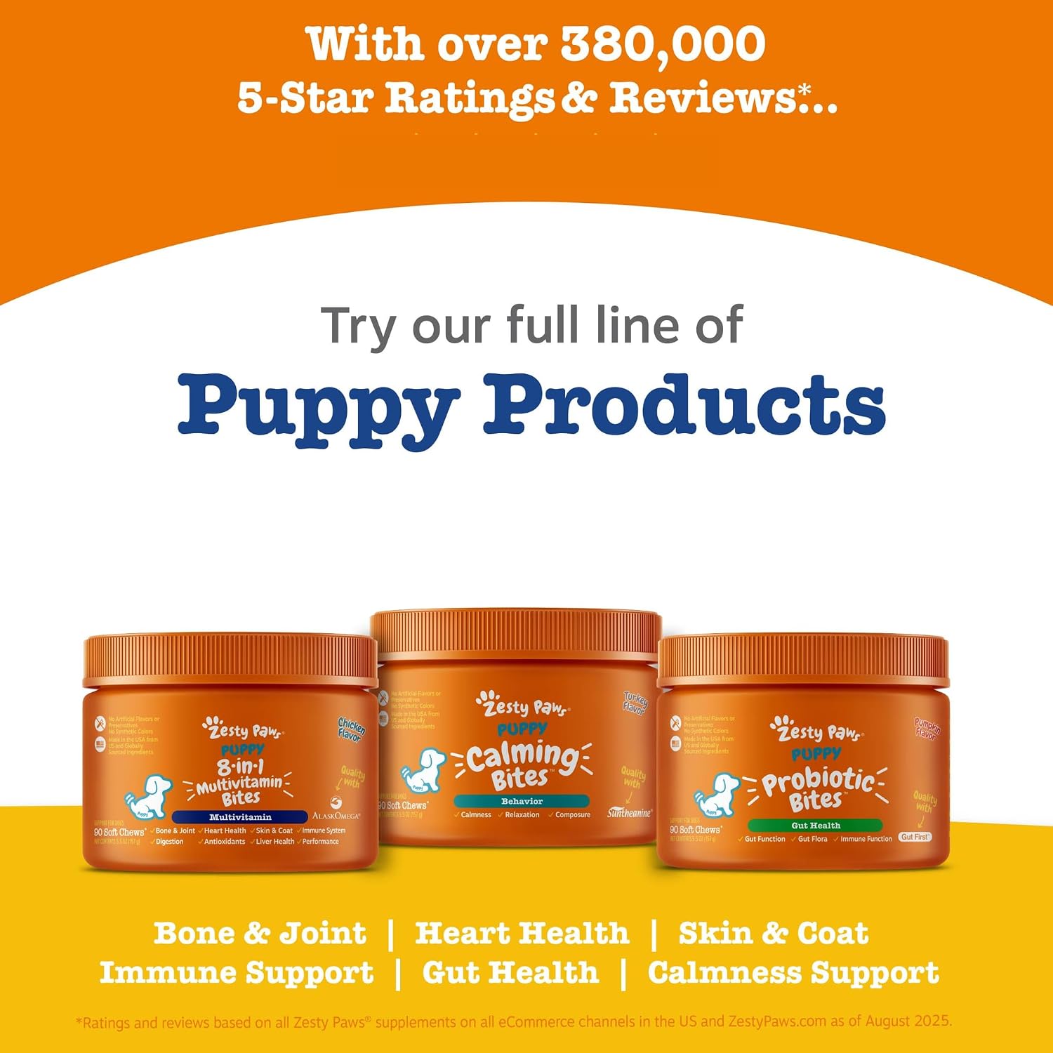 Zesty Paws Dog Multivitamin, Chewable Dog Vitamins and Supplements for Hip & Joints, Skin & Coat, Omega 3 Fish Oil for Dogs- Senior & Puppy Multivitamin- Chicken- 90ct