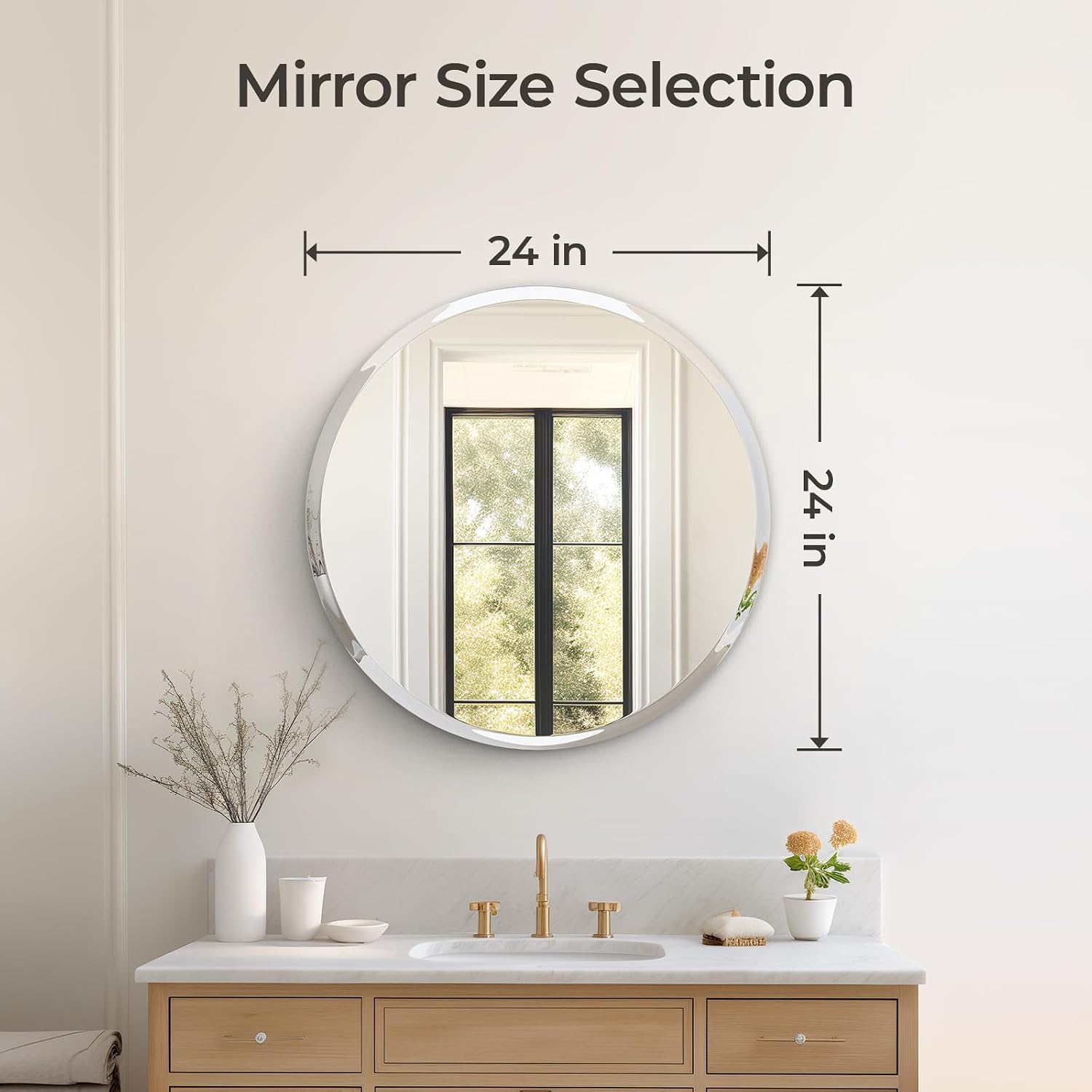 USHOWER Frameless Round Bathroom Mirror 24"