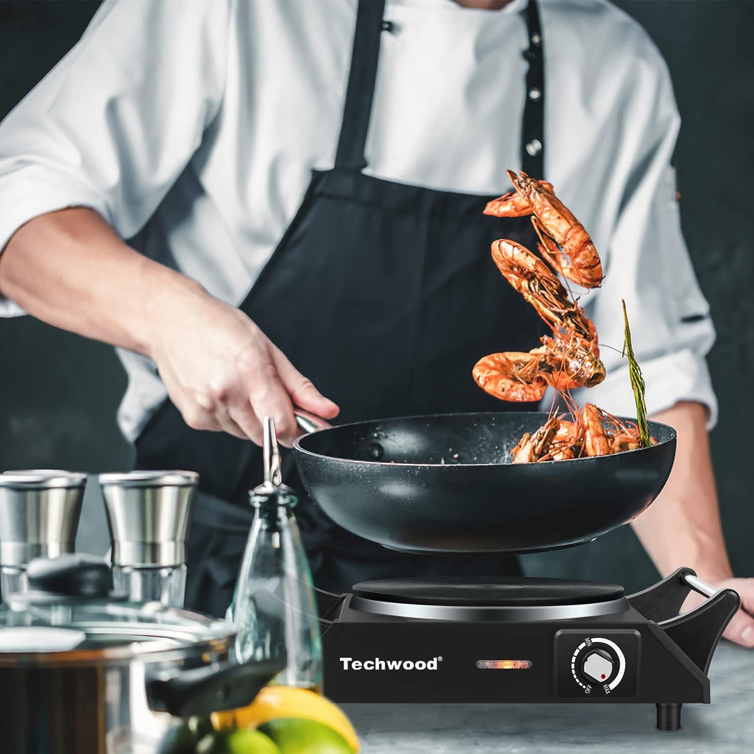Hot Plate, Techwood Electric Stove for Cooking, 1500W Countertop Single Burner with Adjustable Temperature and Handles