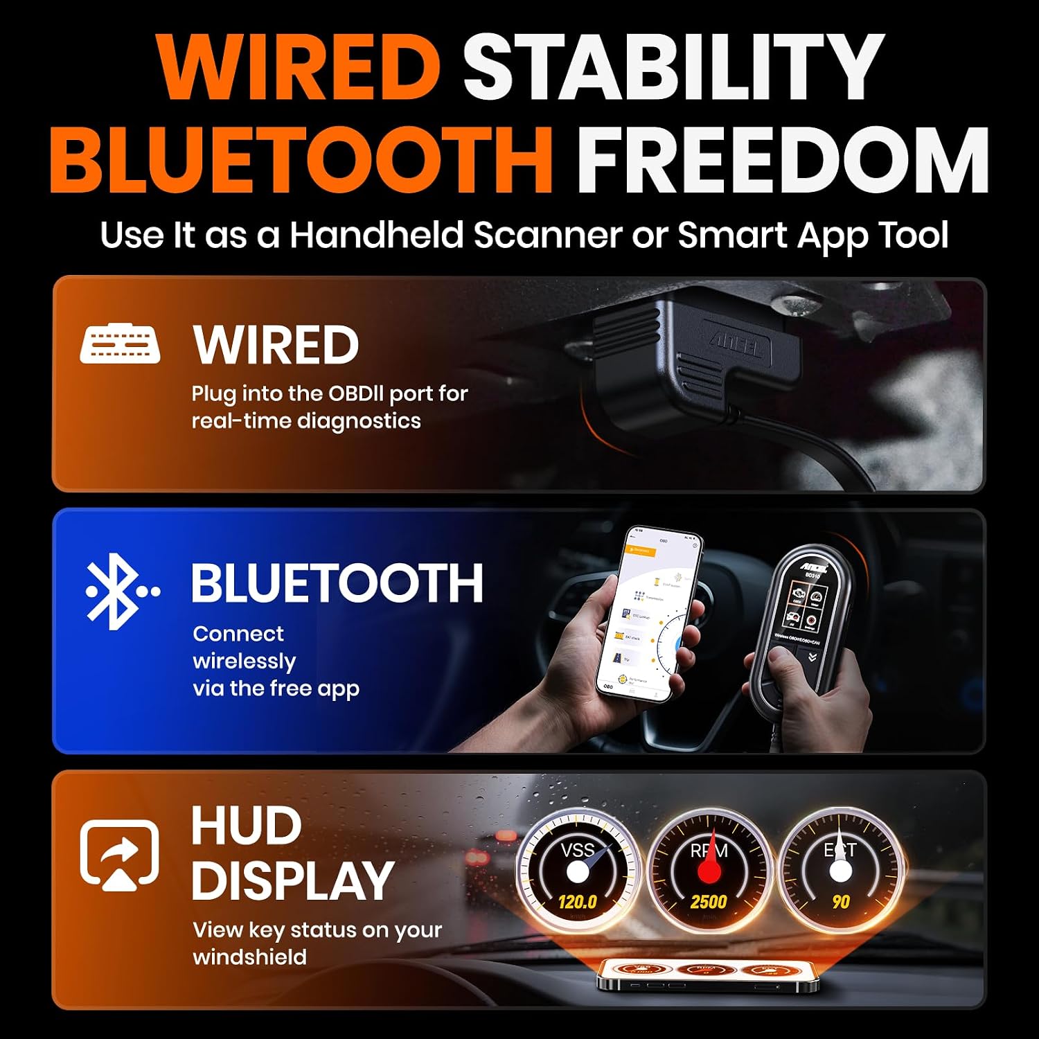 ANCEL BD310 Bluetooth OBD2 Scanner, 2-in-1 Car Diagnostic Scan Tool & Code Reader with App, Battery Test, Trip Analysis, Performance Test