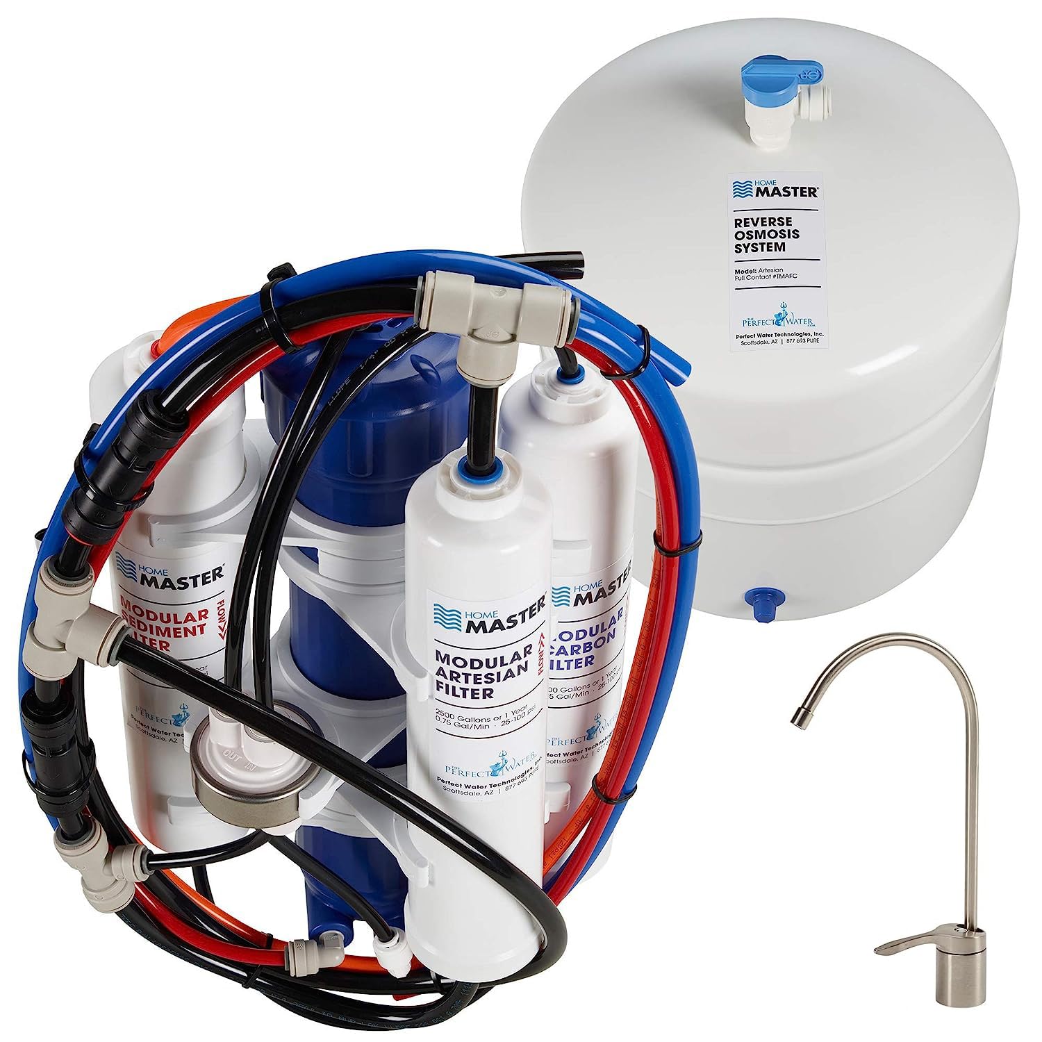 Home Master TMAFC-ERP Artesian Full Contact Reverse Osmosis System, 7-Stages, Patented 2-Pass Alkaline Remineralization, Fast 4.5s Fill Rate, 1:1 Waste Ratio, 8.5” Catalytic Carbon, 5-Yr Limited Parts
