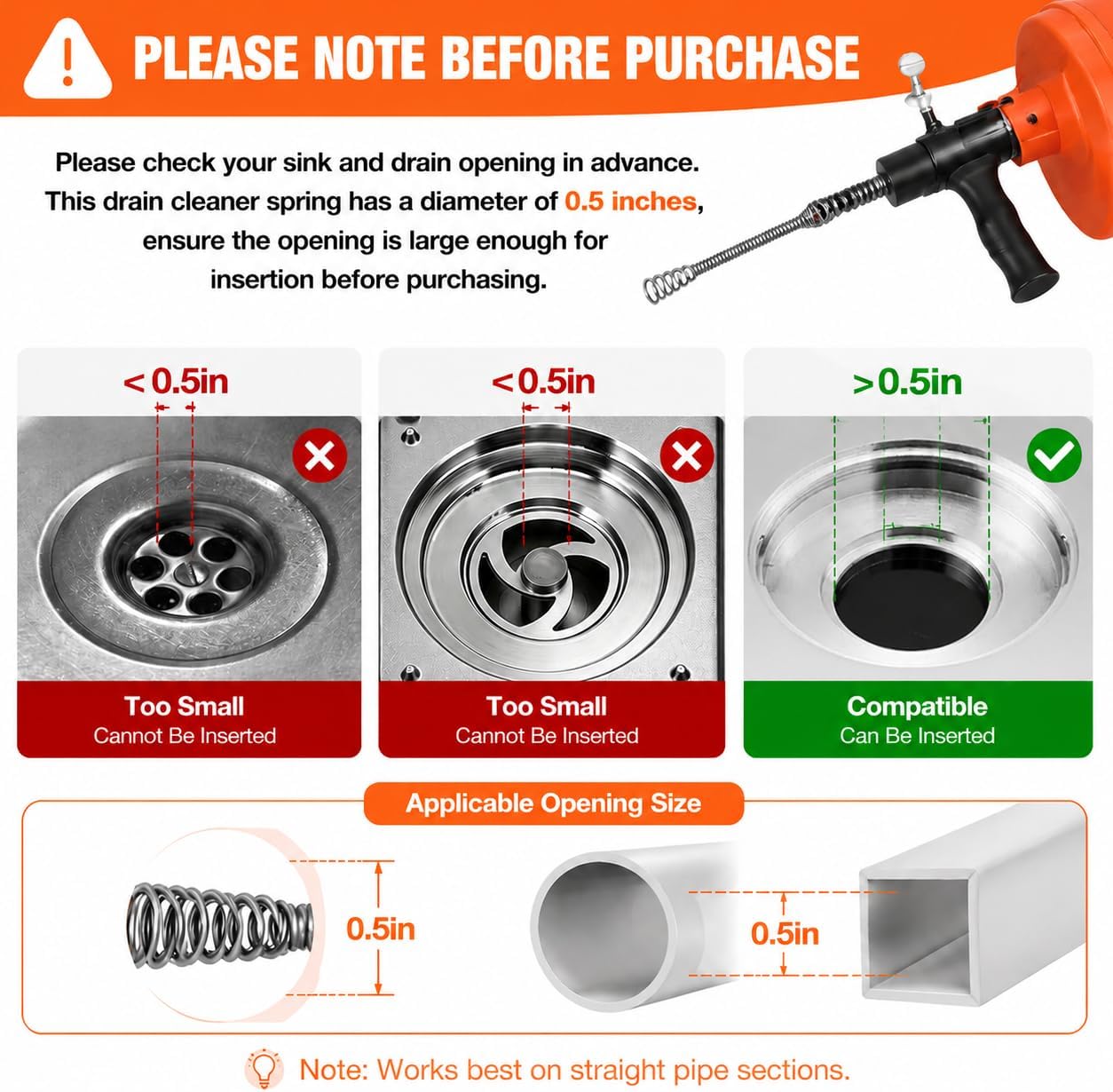 50 FT Double Mode Drain Snake Tools, 14-in-1 Drain Auger for Sink and Drain Unblocking, Plumbing Snake for Kitchen, Bathrom and Shower Sink