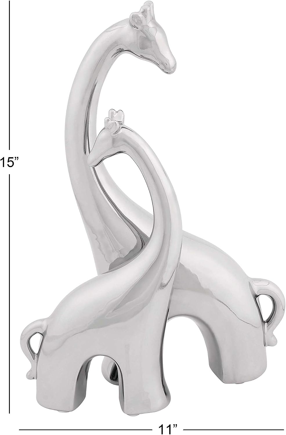 Deco 79 Ceramic Giraffe Decorative Sculpture Home Decor Statue, Accent Figurine 11" x 5" x 15", Silver