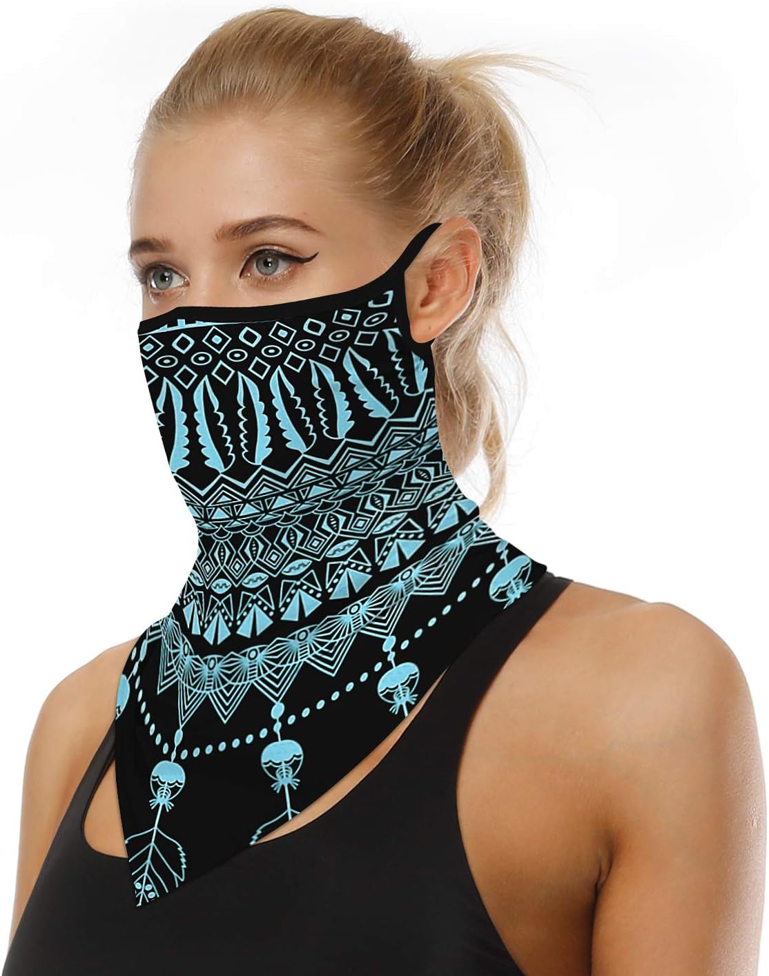 YAYOUREL Neck Gaiter Face Mask Bandanas for Men Women UV Face Scarf Cover Ear Loop Hole Facemask for Fishing Running Cycling