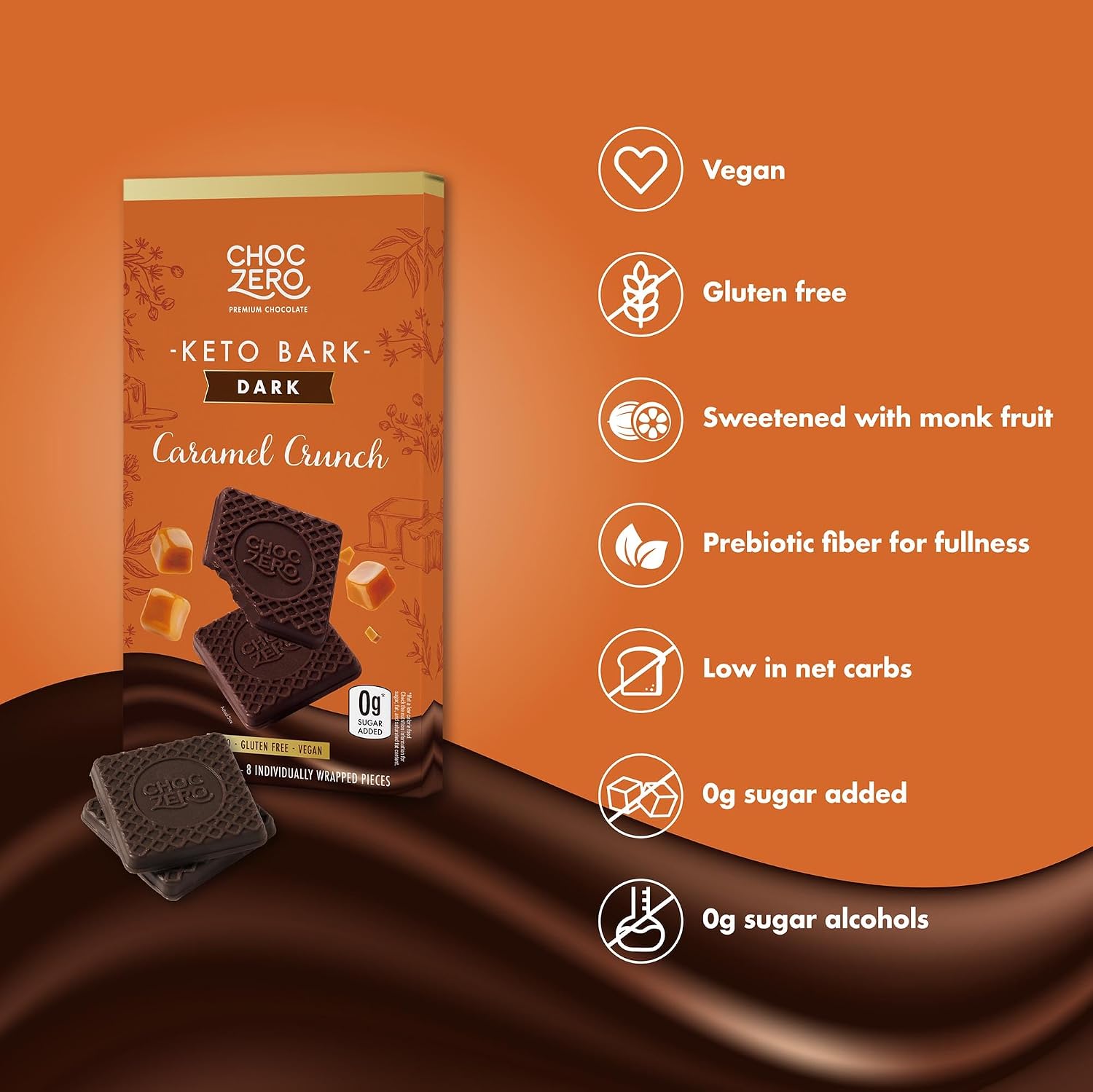 ChocZero 70% Cocoa Sugar Free Dark Chocolate Squares, Vegan, 4 Pack | No Sugar Alcohols, Keto, Low Carb, High Fiber, Gluten Free, 32 Total Candy Squares