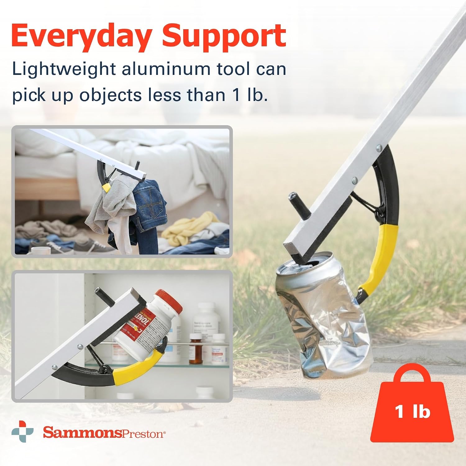 Sammons Preston Reacher, 32" Grabber Tool for Seniors, Magnetic Tip, Silver | Lightweight grabber reacher tool with magnetic tip, ergonomic grip and claw jaw, a reaching aid for seniors