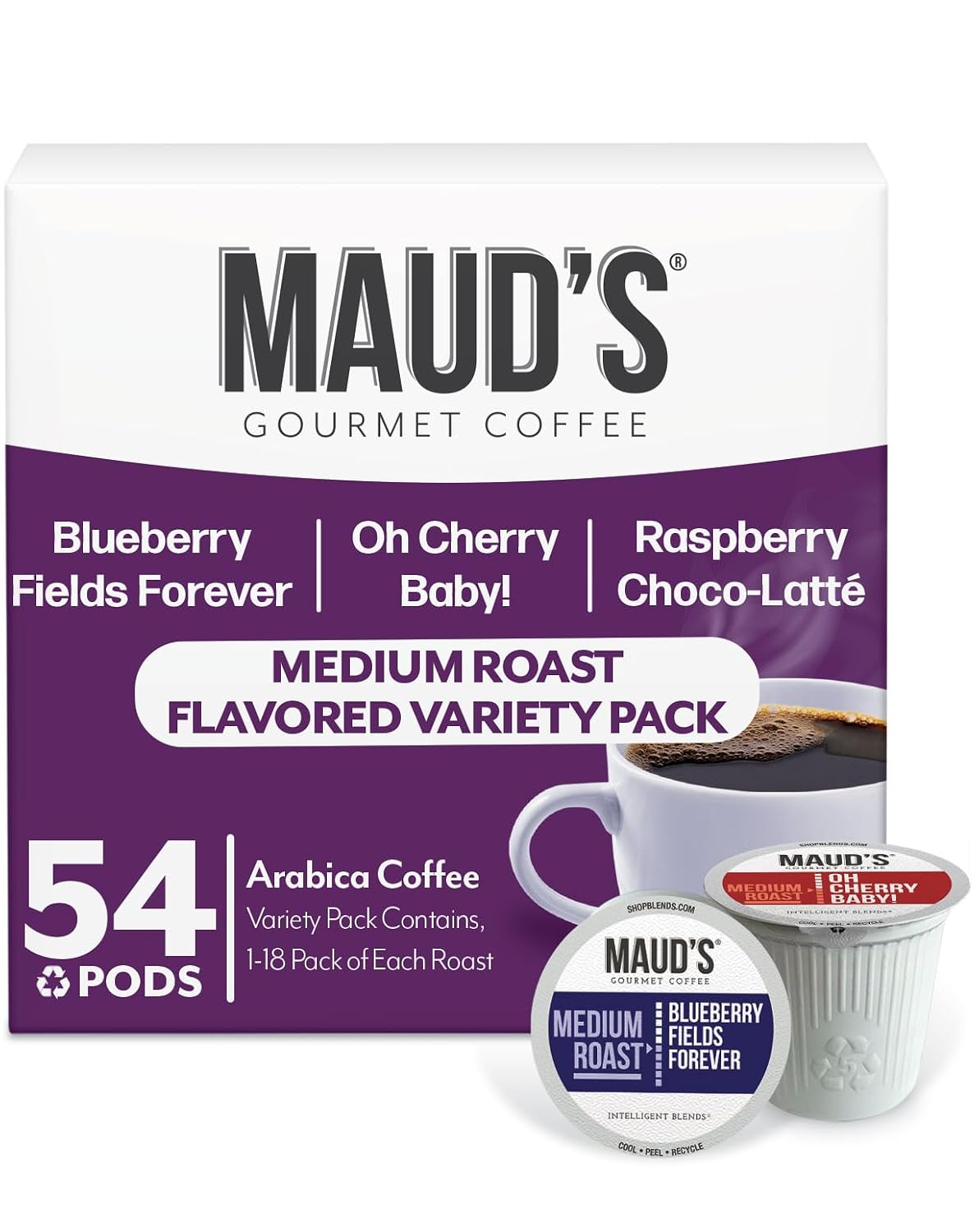 Maud's Family Pack Coffee Pods Variety Pack, 136ct, 12 Assorted Flavors | Medium Roast Flavored Coffee in Single Serve Pods – 100% Arabica Coffee, Compatible with Keurig Coffee Makers
