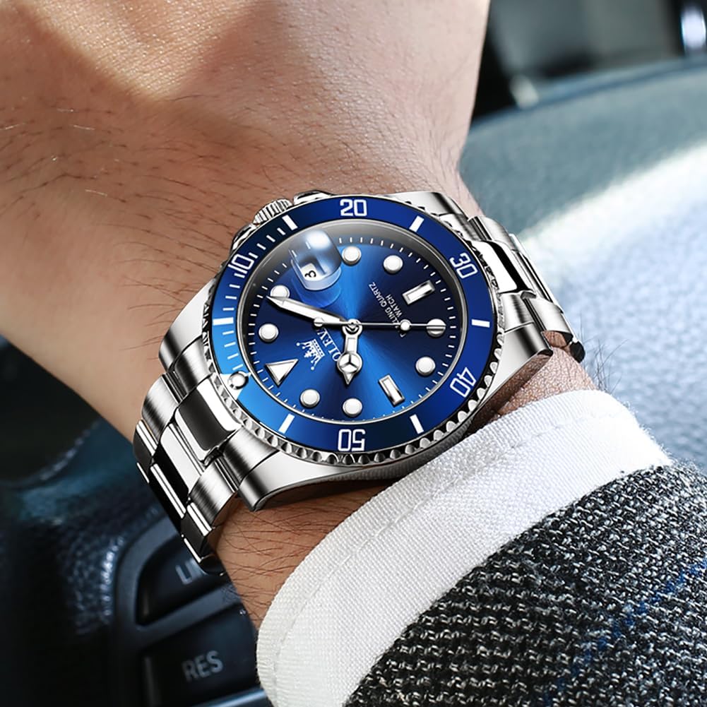 OLEVS Luxury Watches for Men Big Stainless Steel Waterproof Quartz Analog