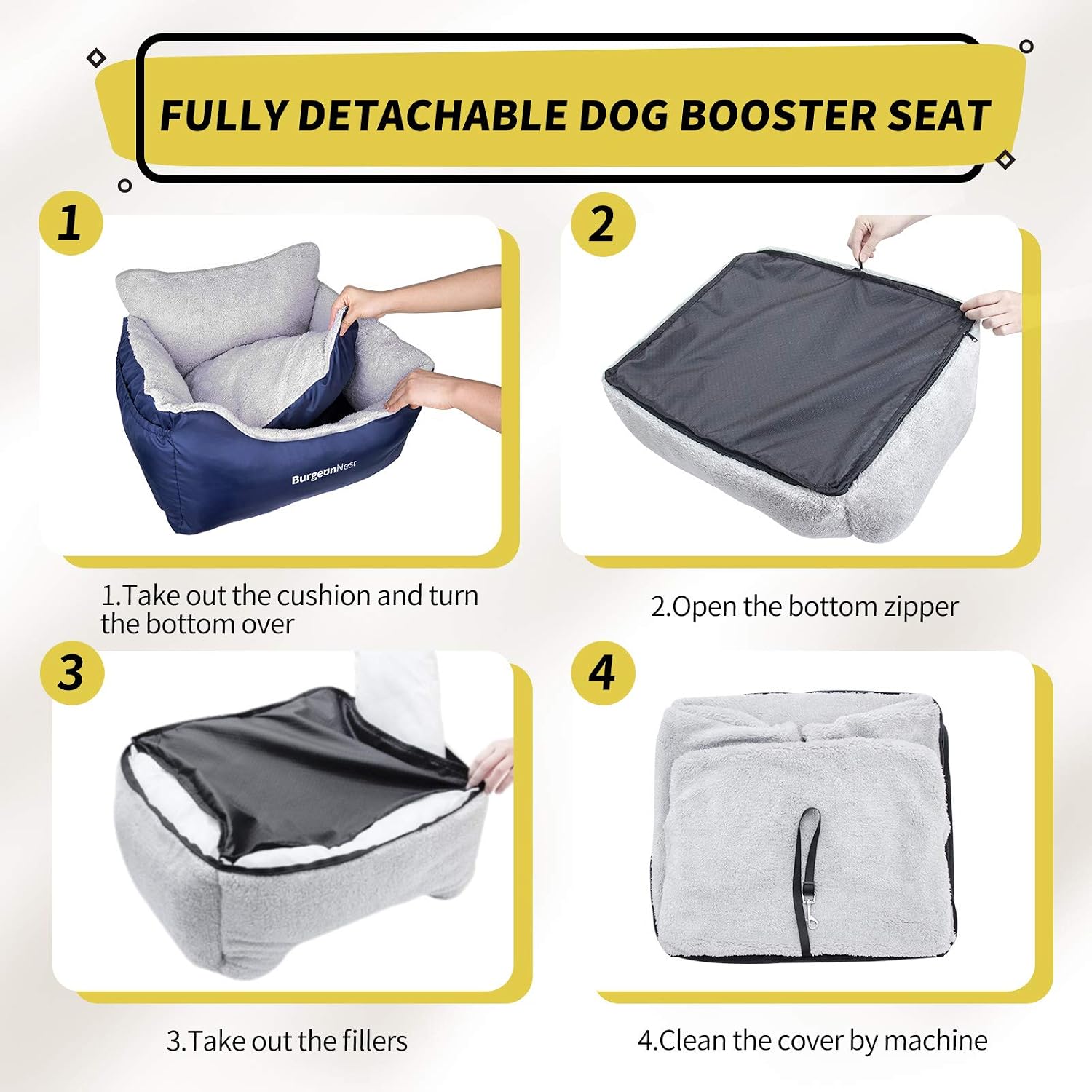 BurgeonNest Dog Car Seat for Small Dogs & Cats Under 25 lbs,Black