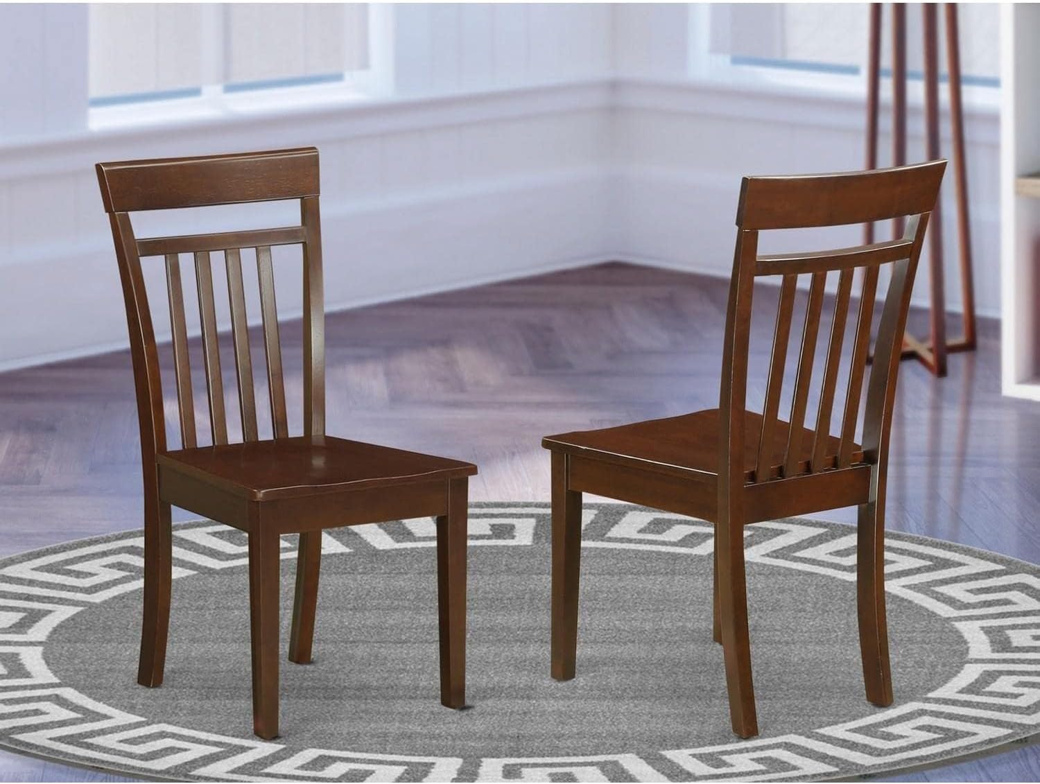 East West Furniture CAC-MAH-LC Capri Kitchen Dining Chairs - Faux Leather Upholstered Solid Wood Chairs, Set of 2, Mahogany