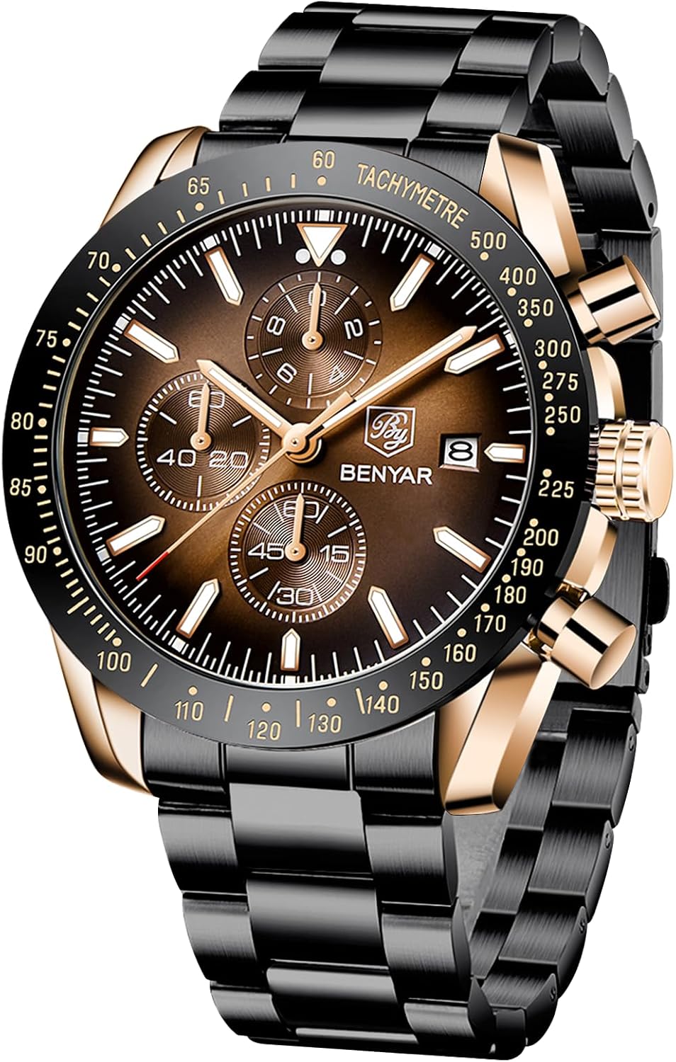 BENYAR Watch for Men Analog Quartz Chronograph Waterproof Luminous Designer Mens Wrist Watches Business Work Sport Casual Dress Watch with Silicone Strap Elegant Gifts for Men