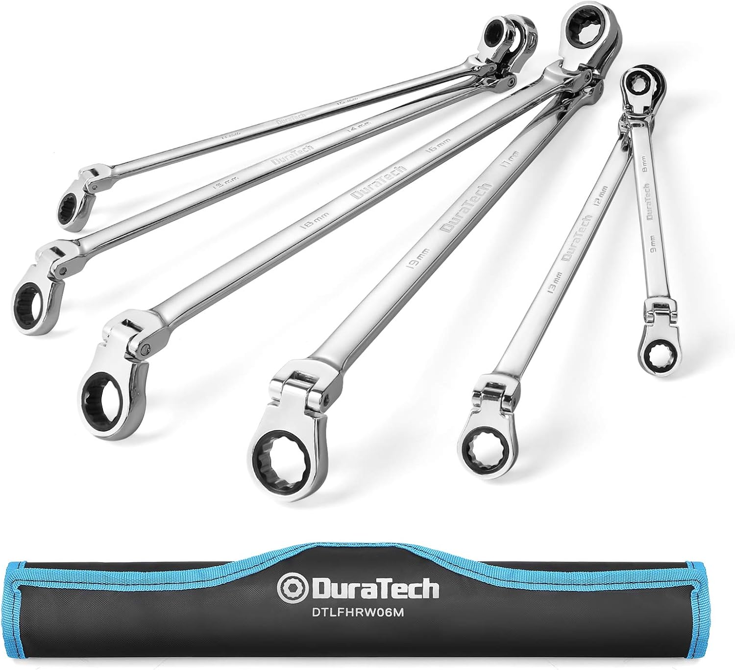 DURATECH Extra Long Flex-Head Ratcheting Wrench Set, Metric, CR-V Steel
