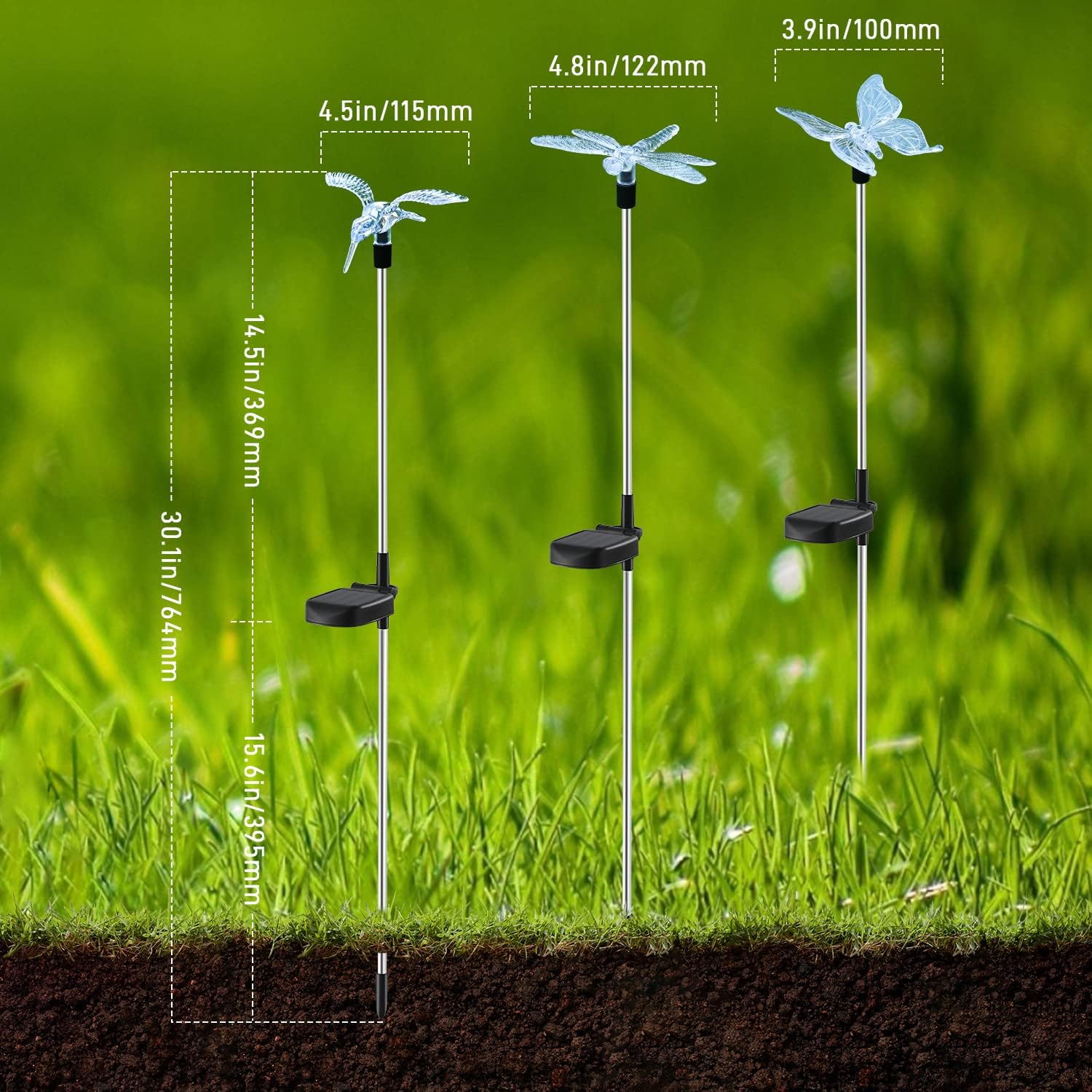 OxyLED Solar Garden Stake Light 6 Pack Outdoor Figurine Lighting Waterproof | Color Changing Solar Hummingbird Lights Butterfly Dragonfly for Patio