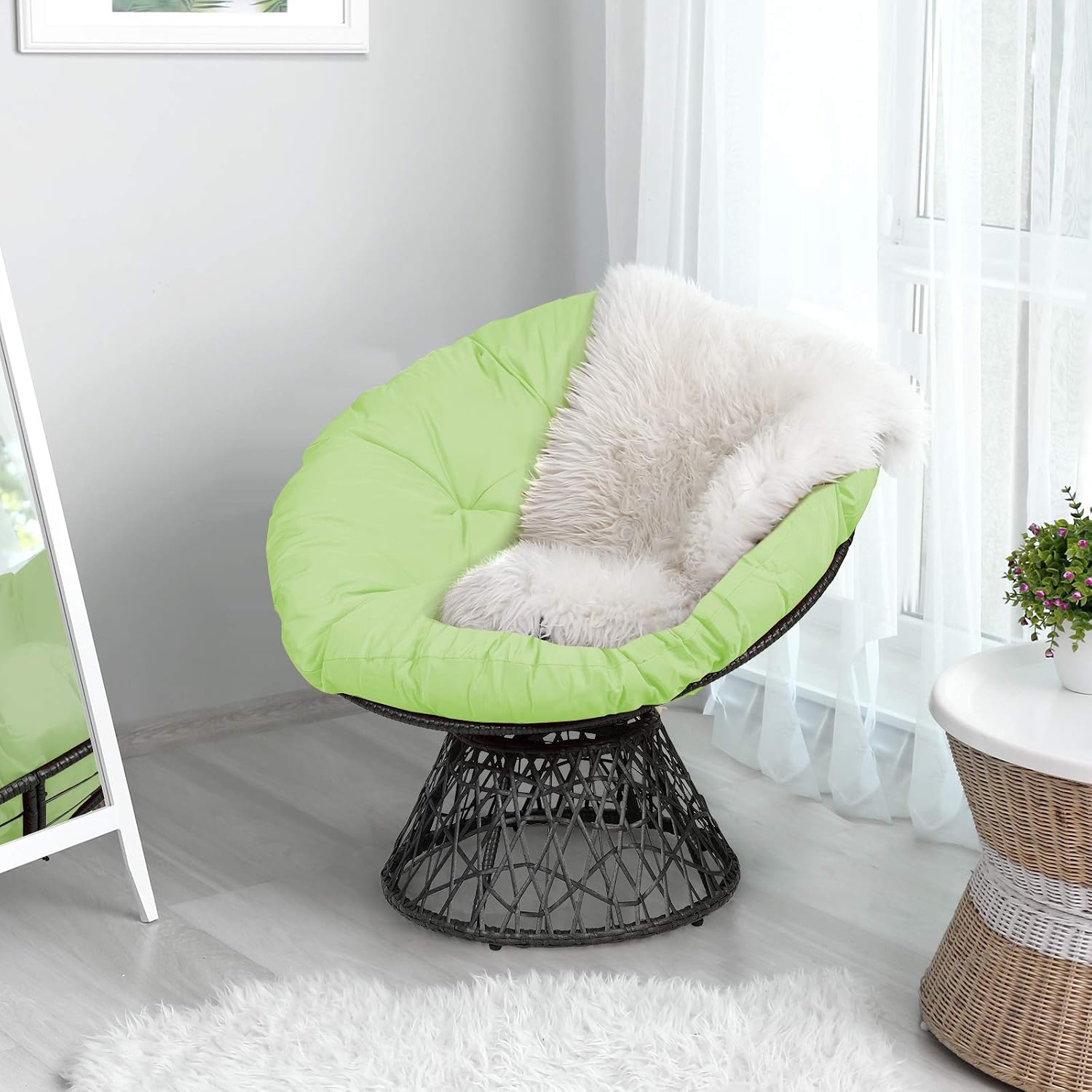 Tangkula Papasan Chair Rattan Ergonomic Chair w/ 360-degree Swivel and Soft Cushion, Solid Structure & Stable Base, Ideal for Garden, Balcony