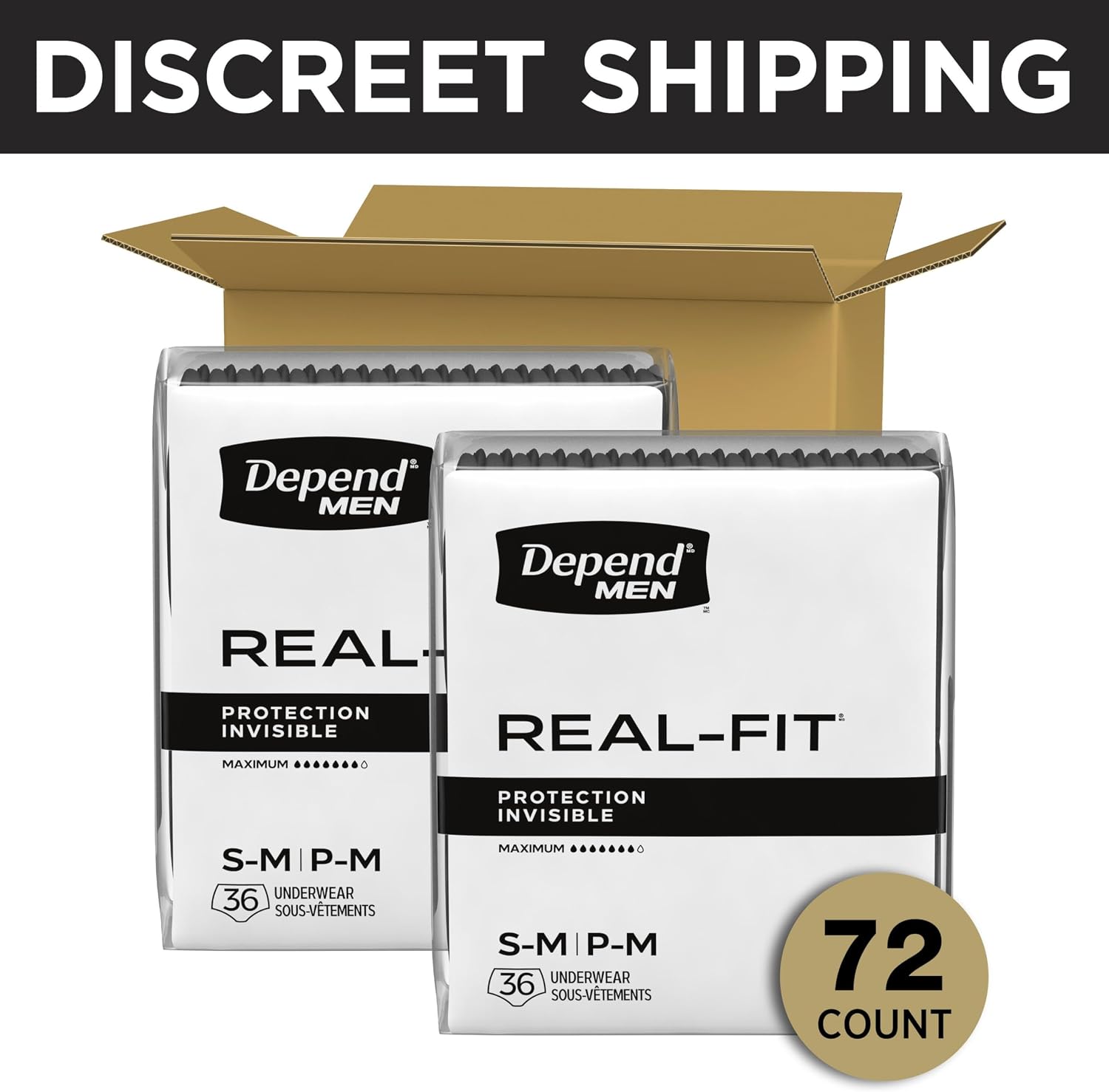 Depend Real Fit Adult Diapers, Incontinence Underwear for Men, Disposable, Maximum Absorbency, Small/Medium, Grey, 56 Count (2 Packs of 28), Packaging May Vary