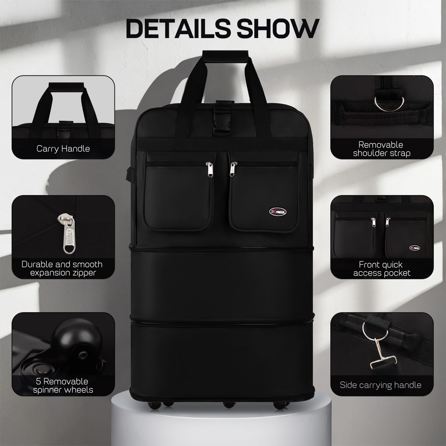 40'' Expandable Rolling Duffel Bag Suitcases w/Wheels,Foldable Luggage Bag
