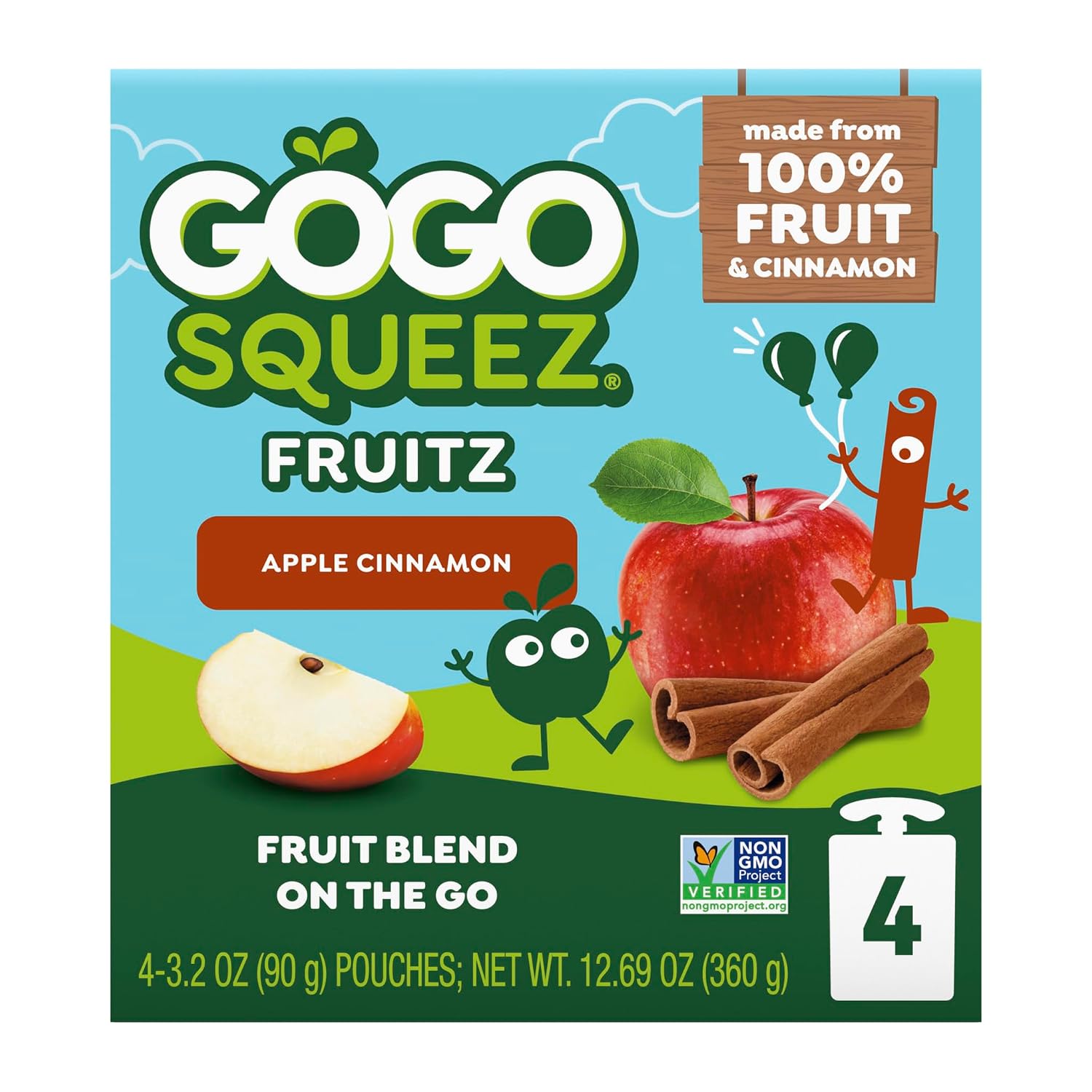 GoGo squeeZ No Sugar Added Applesauce, Apple Apple, 3.2 oz, 48 Count | Kids on the go fruit snack made with applesauce & fruit puree; 3.2 oz pouches, gluten and nut free, recloseable cap, BPA-free