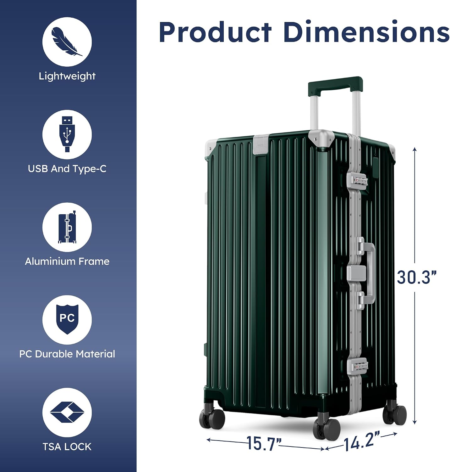 ALPHA CAMP Trunk Luggage 28 Inch with Aluminum Frame Zipperless Suitcase | Large Checked Thickened 3-Layer PC Hardside Luggage with TSA Lock,Charging Port,Cup Holder and Spinner Wheels for Travel