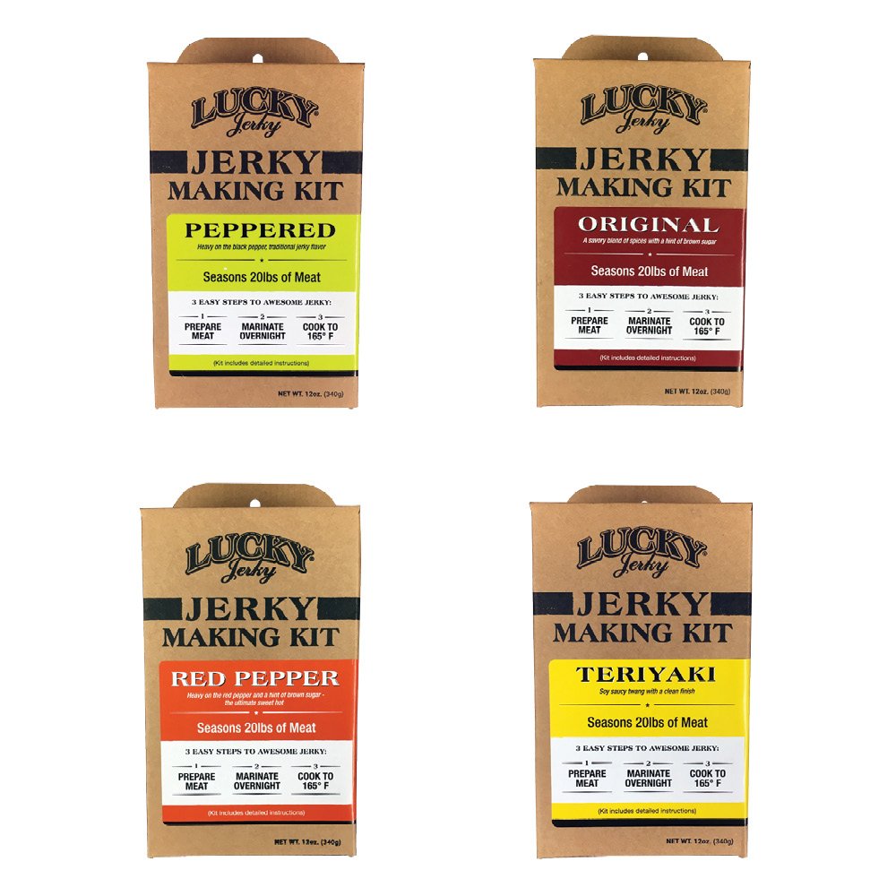 Lucky Jerky Ultimate Savory DIY Beef Jerky Seasoning and Cure Kit, 12 Oz | Make Your Own with Original, BBQ, Teriyaki, and Sweet & Spicy, Seasons 5 lbs per Flavor, 20 lbs Total