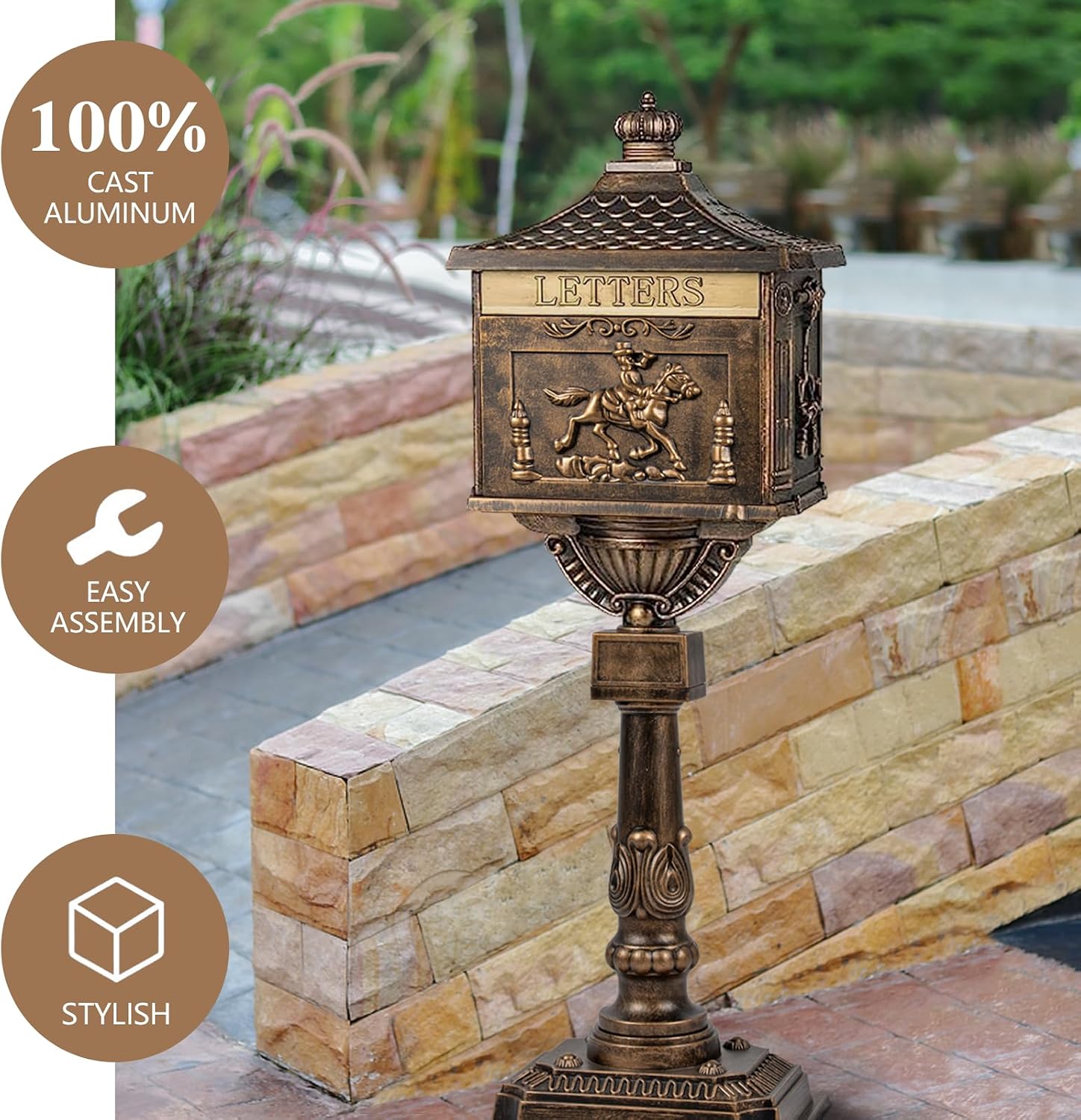 Mail Box Heavy Duty Mailbox Postal Box Security Cast Aluminum Vertical Pedestal