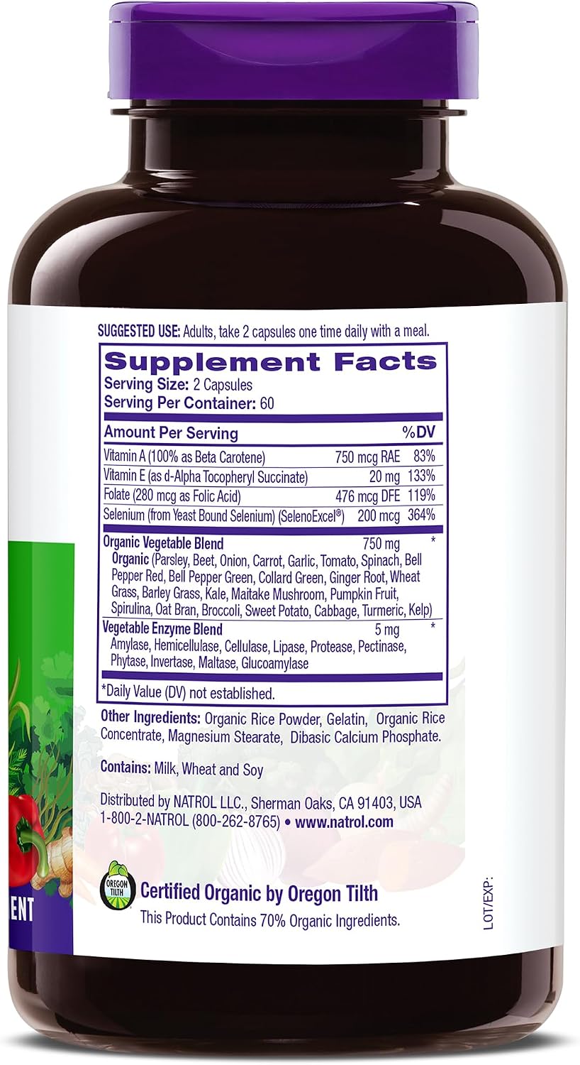 Natrol JuiceFestiv Vitamins and Supplements, 90 Capsules (2-Count) | For Nutrition & Well-being, Antioxidants for Cellular Health, Daily Fruit & Veggie Capsules, 180 Capsules, 45 Day Supply