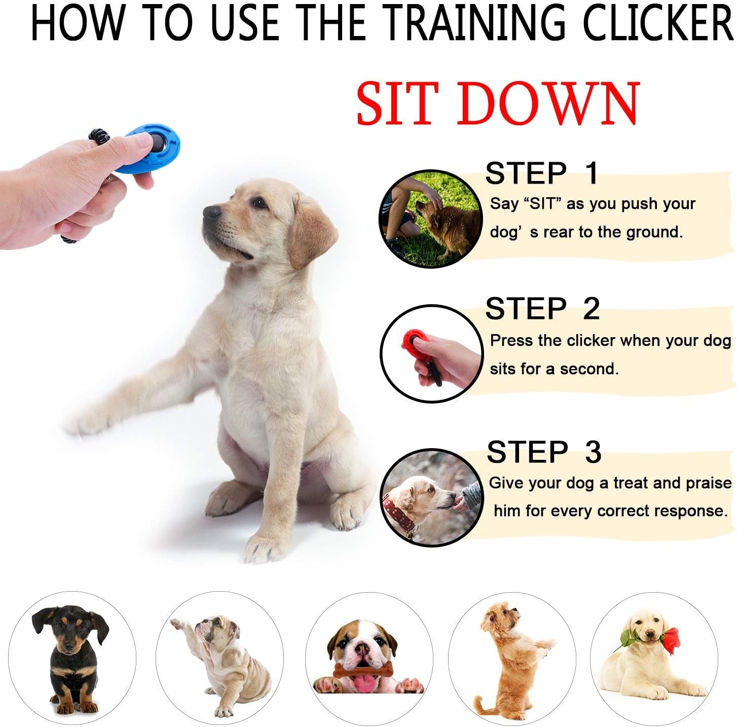 Dog Training Clicker with Wrist Strap Durable Lightweight Easy to Use-2 Pack(Black+New Blue)