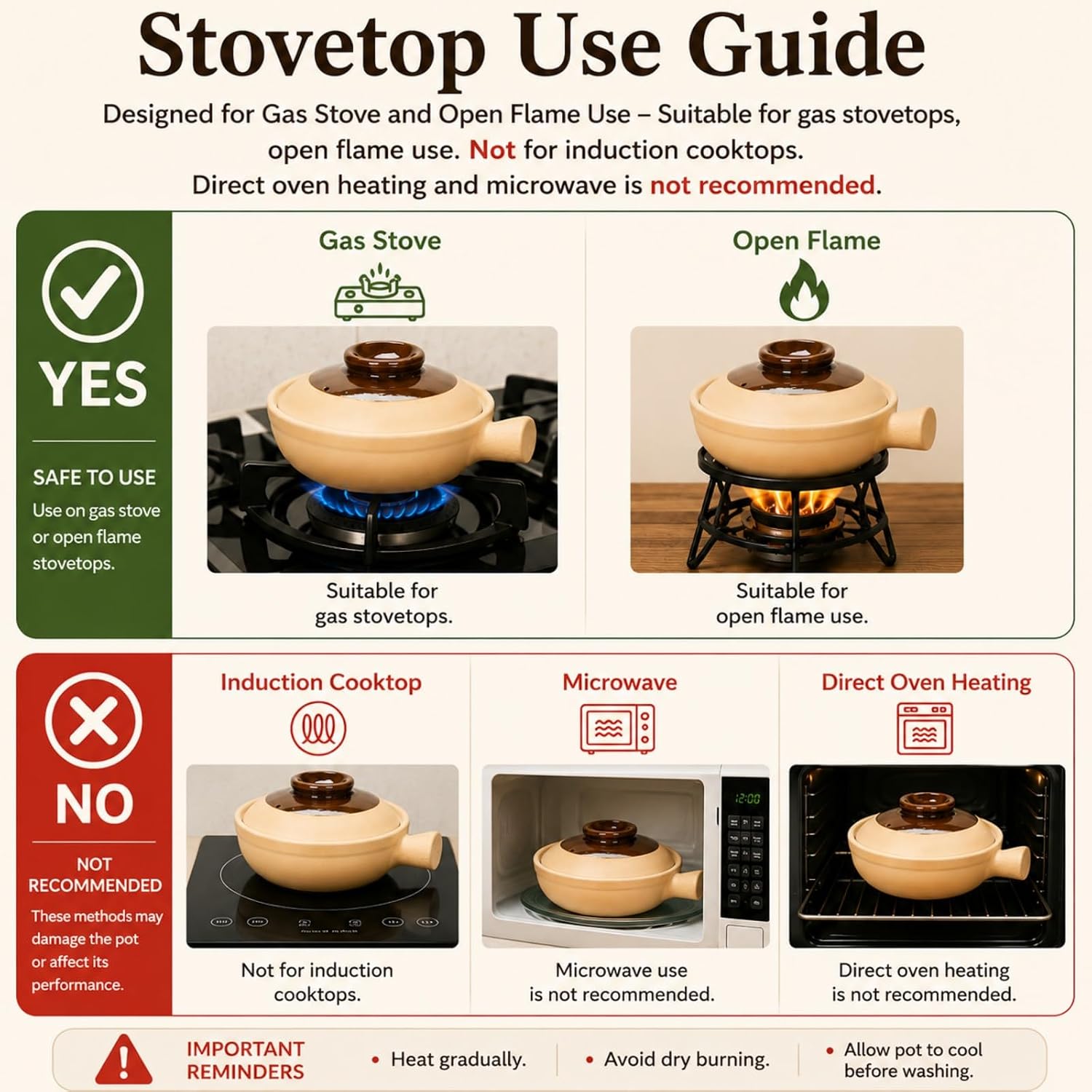 XICHENGSHIDAI Clay Pot for Cooking with Lid and Handle, 1 Qt / 1000ml Ceramic Claypot Rice Pot, Heat-Retaining Asian Casserole Stew Pot for Gas Stove