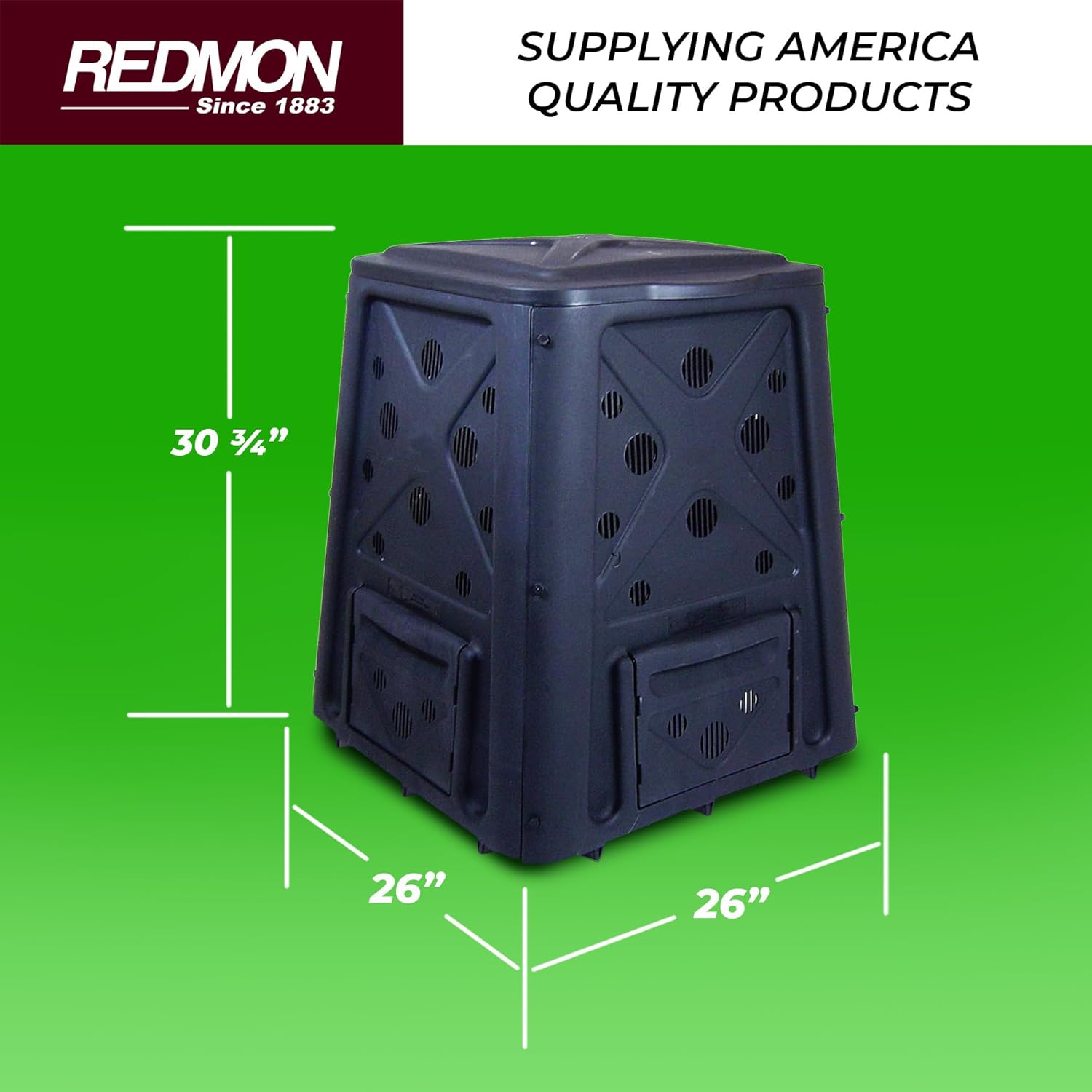 Redmon Outdoor Compost Bin with Lift Off Lid, 4-Door Access & Vent Holes, 65 Gallon