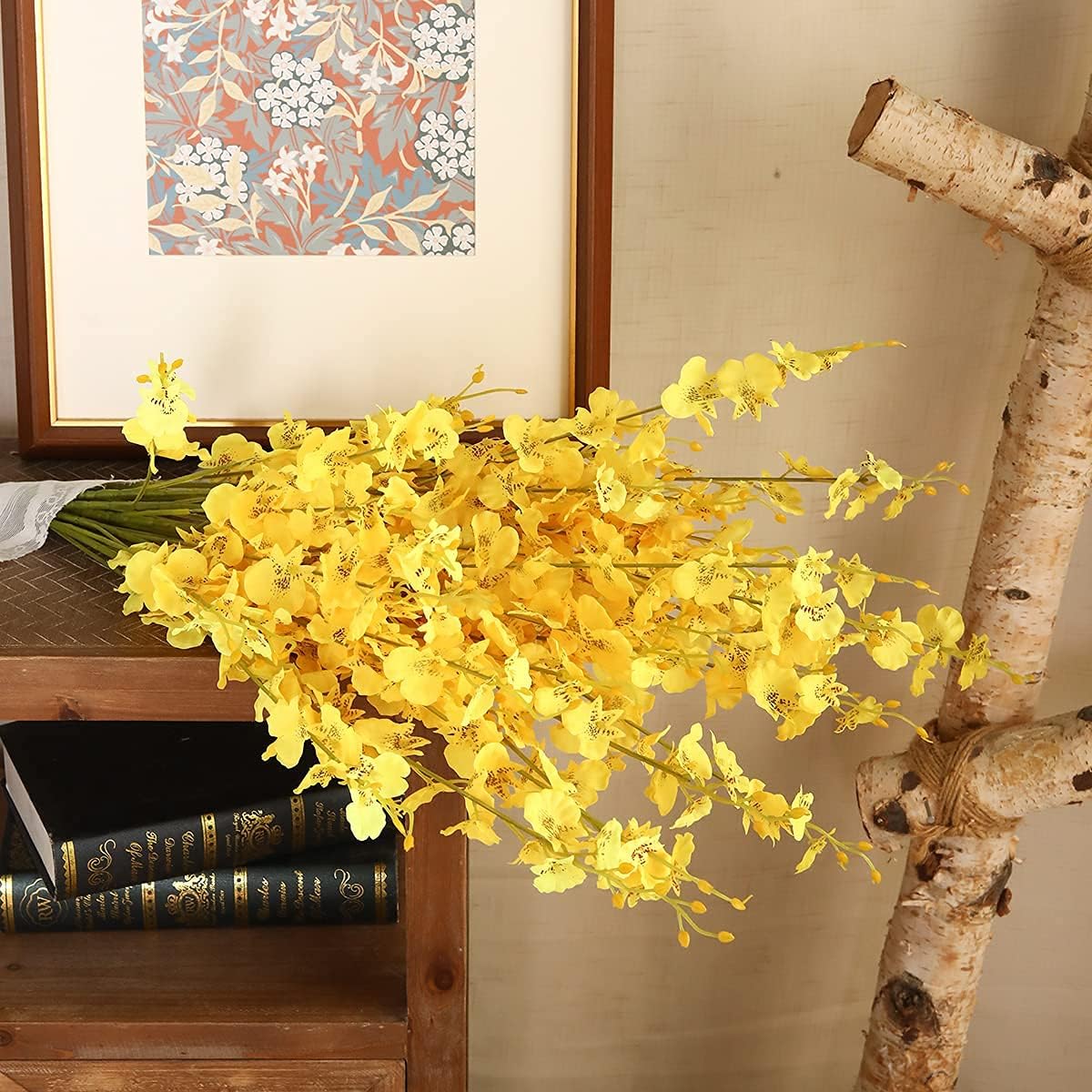 Kisflower 12Pcs Yellow Artificial Orchids Flowers, Dried Silk Orchids