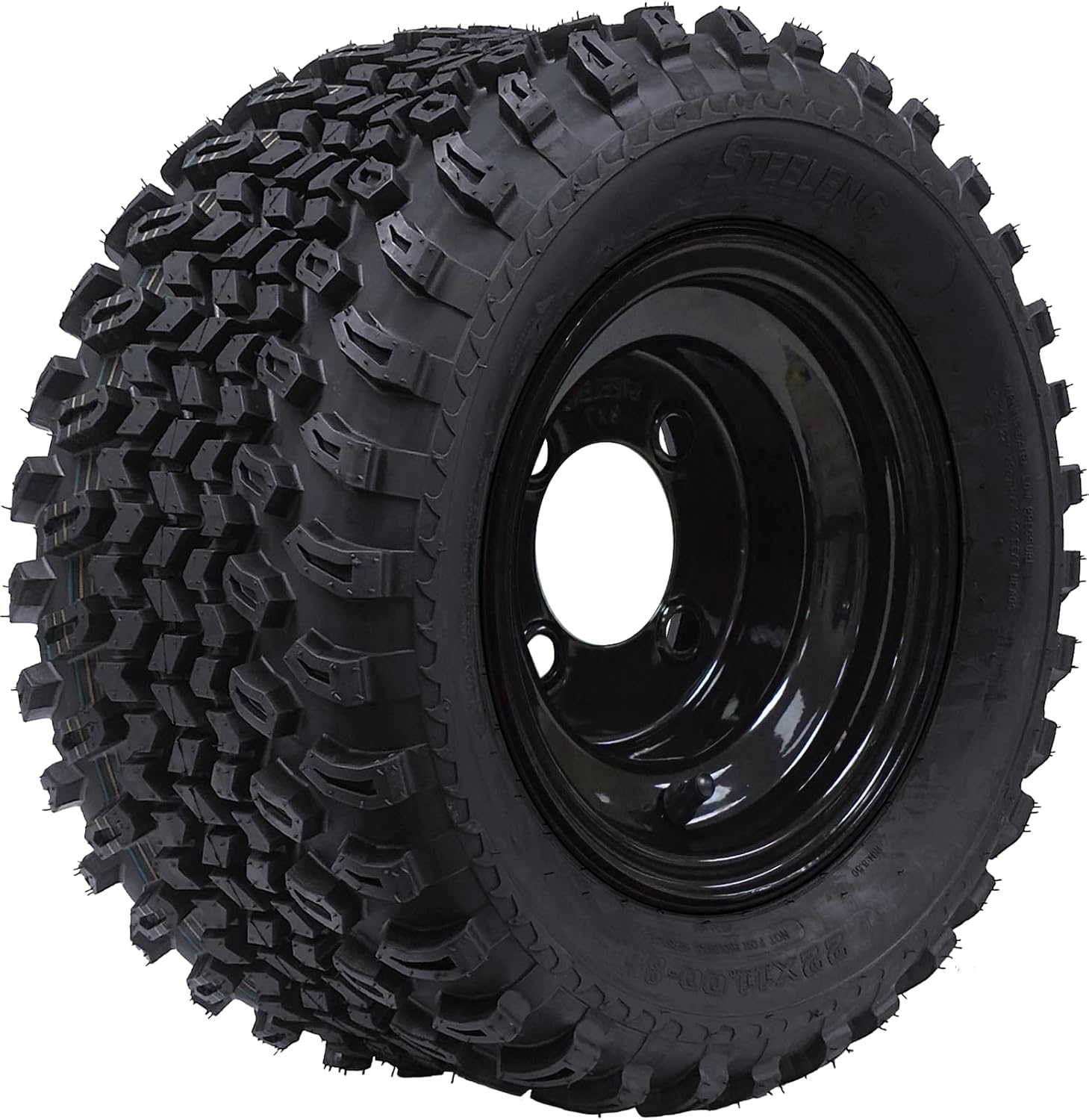 8" Black Steel Golf Cart Wheels and 22x11-8 All Terrain Golf Cart Tires - Set of 4