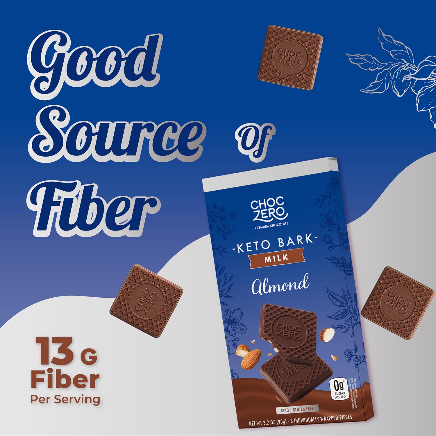ChocZero Sugar Free Chocolate Candy with Hazelnuts, 4 Pack | No Sugar Alcohols, Keto, Low Carb, High Fiber, Gluten Free, 32 Total Candy Squares