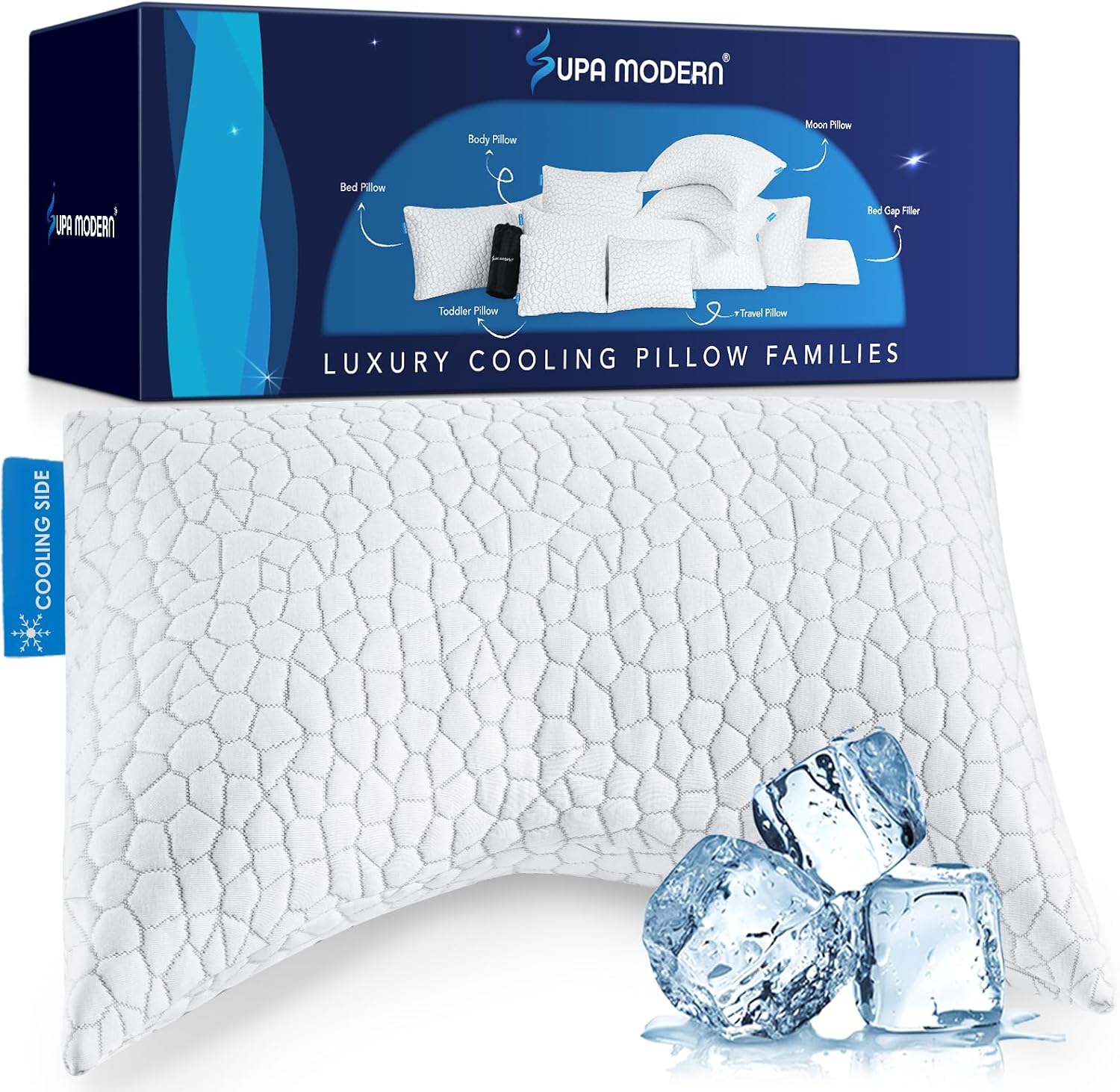 SUPA MODERN Cooling Pillow Queen Size Set of 2, CertiPUR-US Shredded Memory Foam Pillows for Sleeping, Cool Bed Pillows for Hot Sleepers, Adjustable Firm Pillow for Side,Back,Stomach Sleepers
