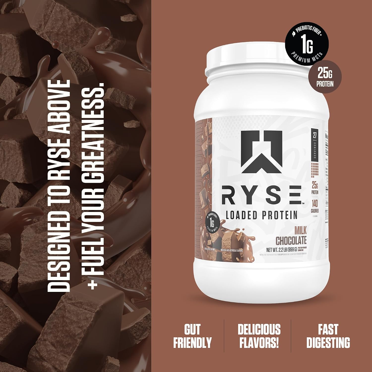 RYSE Loaded Protein Powder - Peanut Butter Cup - 25g Whey Protein Isolate & Concentrate with Prebiotic Fiber & MCTs - Low Carb, Low Sugar