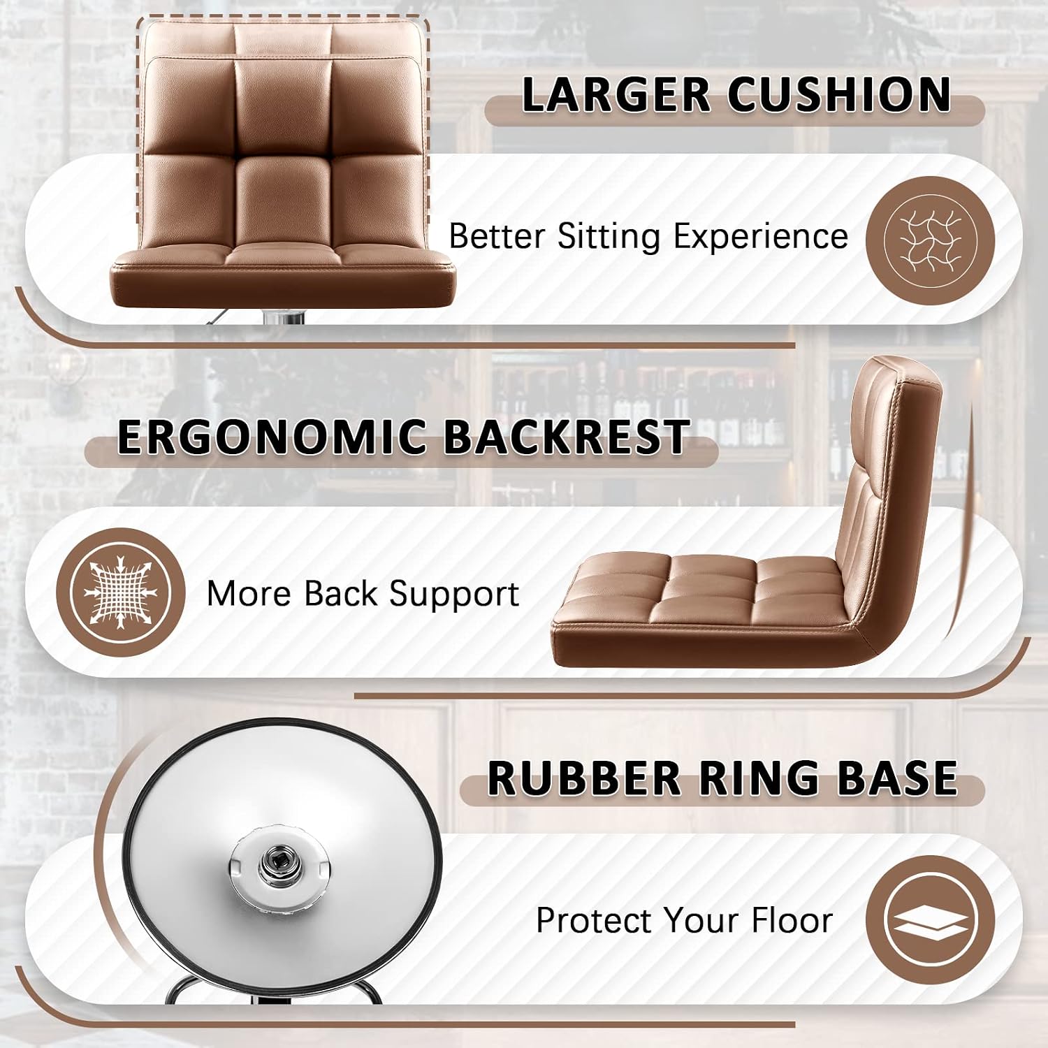 Homall Bar Stools Modern PU Leather Adjustable Swivel Barstools, Armless Hydraulic Kitchen Counter Bar Stool Extra Height Square Island Barstool with Back Set of 2 (Leather, White)