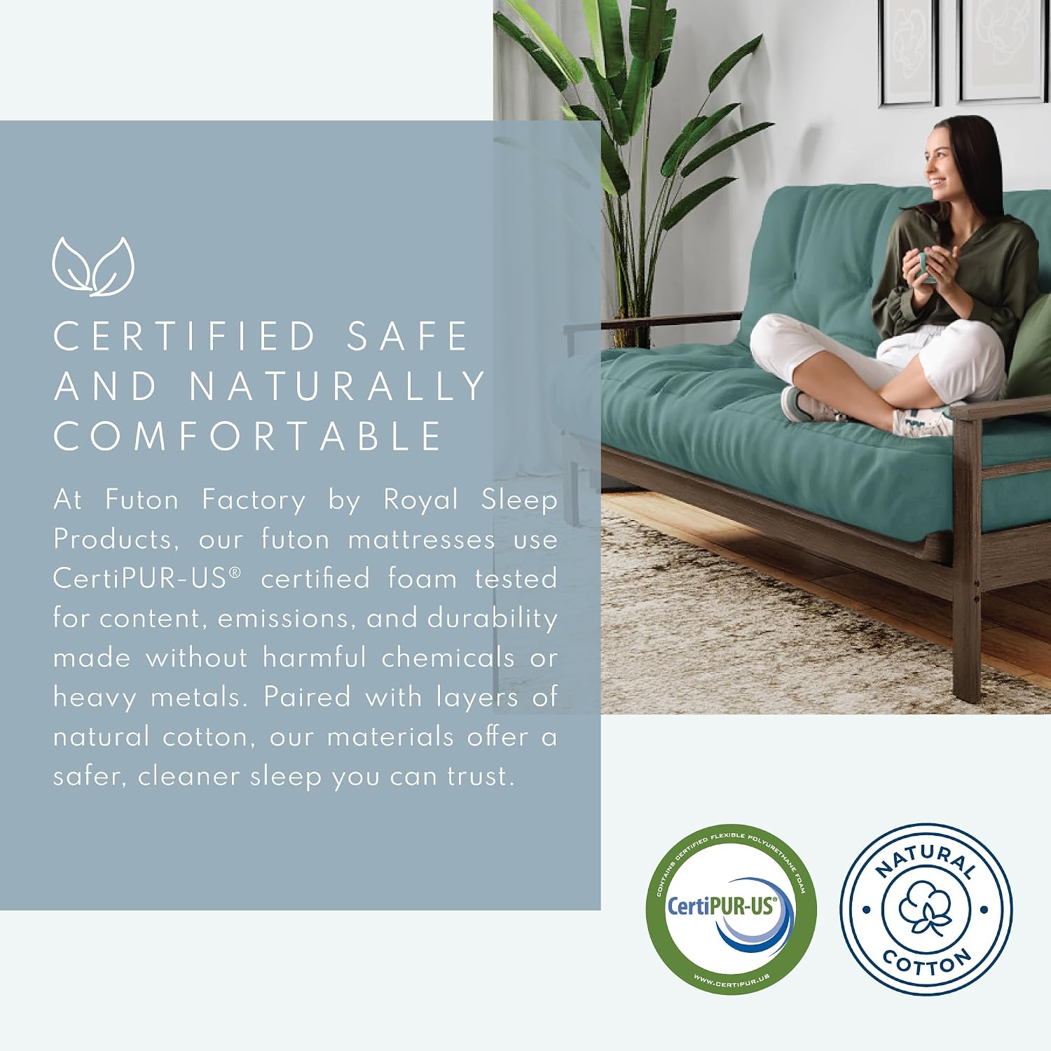 Royal Sleep Products by The Futon Factory 12 inch Foam Futon Mattress - Solid Black Fabric - Full Size - CertiPUR Certified Foams - Made in USA - (Frame not Included)