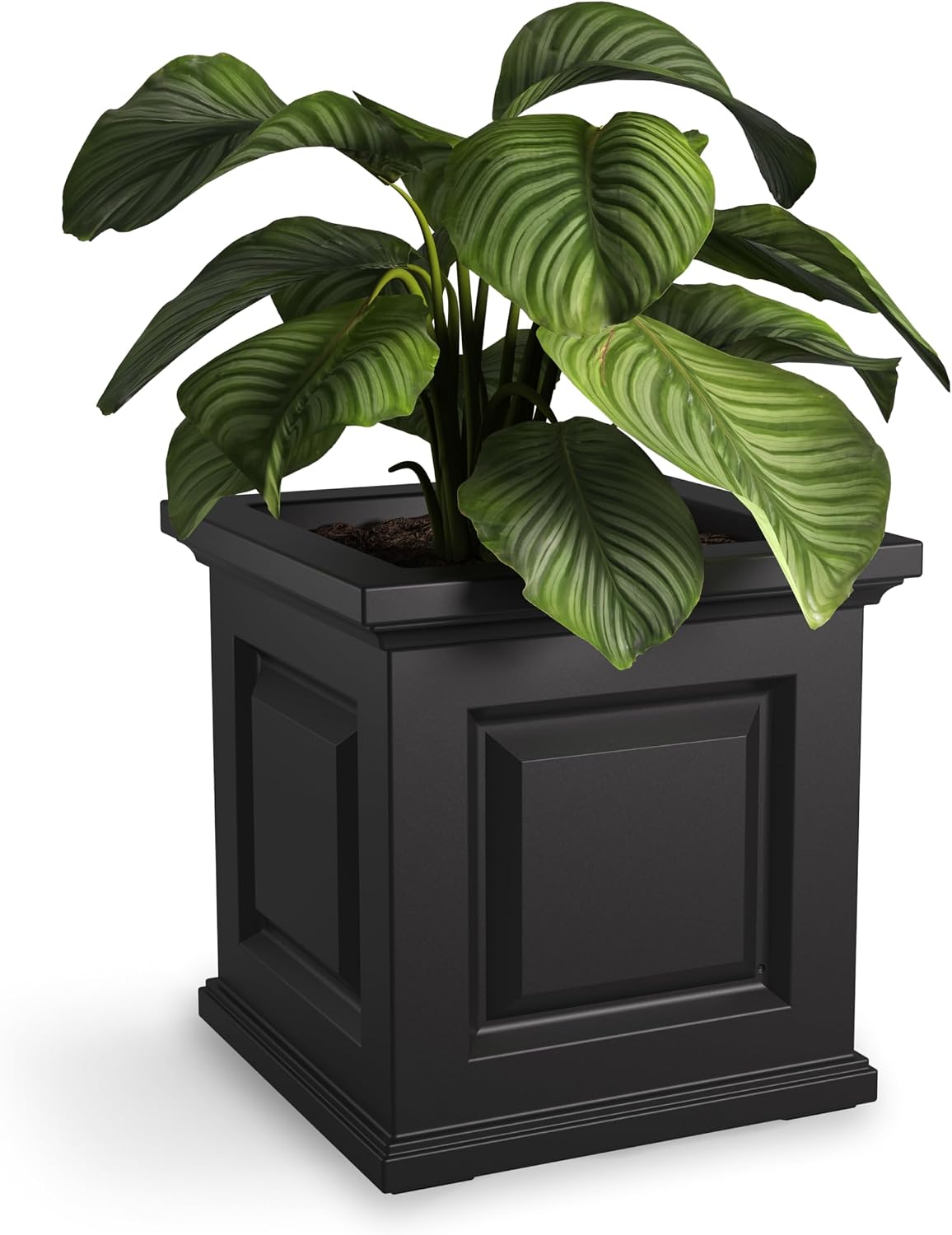 Mayne Nantucket 16in Self-Watering Square Planter, Black | Self-watering, All season, Fade resistant, Double-wall design, 15-year warranty