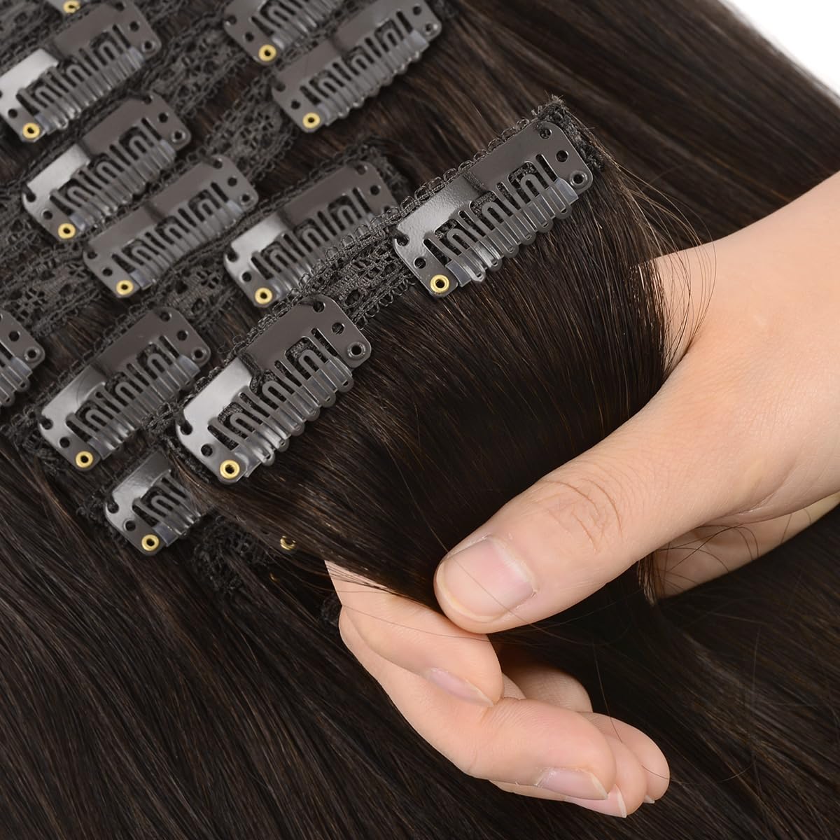 22" Clip in Human Hair Extensions Full Head 200g 10 Pieces 22 Clips Light Brown Double Weft Brazilian Real Remy Hair Extensions Thick Straight (22"