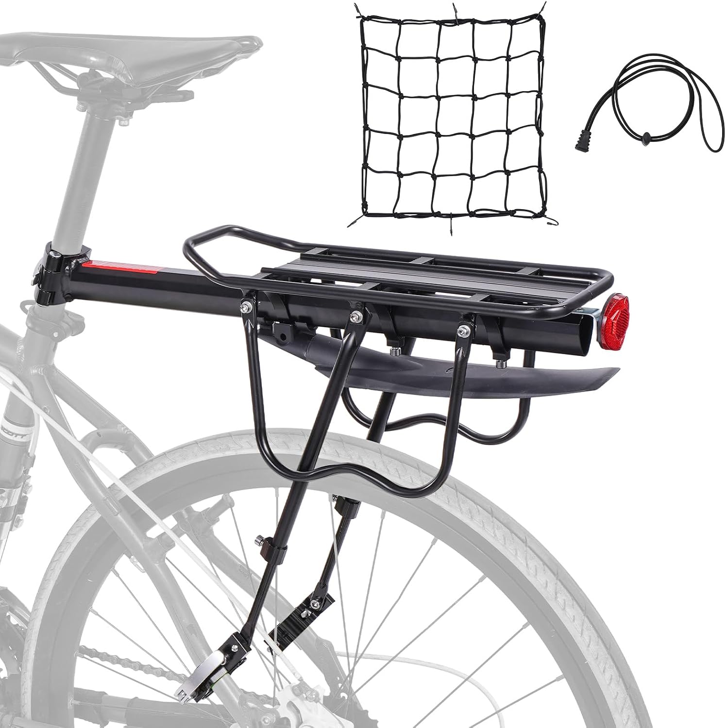 HOMEE Rear Bike Rack, Bike Cargo Racks Frame for 26"-29" Frames | Aluminum Alloy Universal Adjustable Cycling Equipment Stand Footstock Bicycle Luggage Carrier with Tools and Reflector