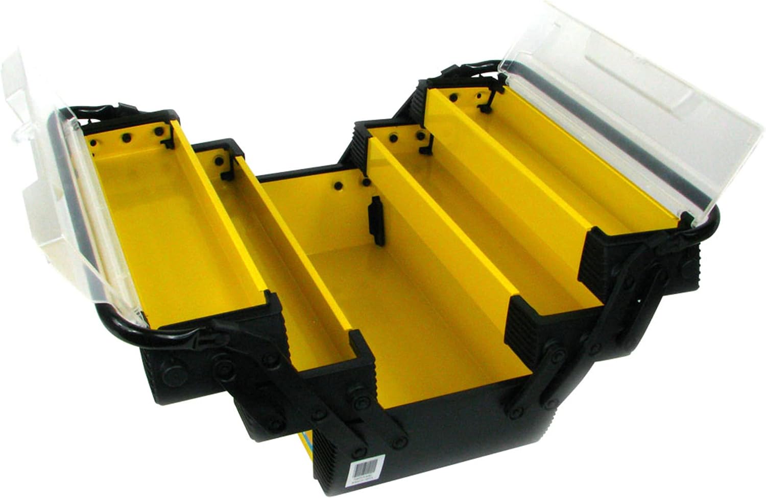 Portable Tool Box on Wheels - Stackable 3-in-1 Chest for Workshops and Craft Rooms - Foldable Comfort Handle and Latches by Stalwart (Black/Yellow)