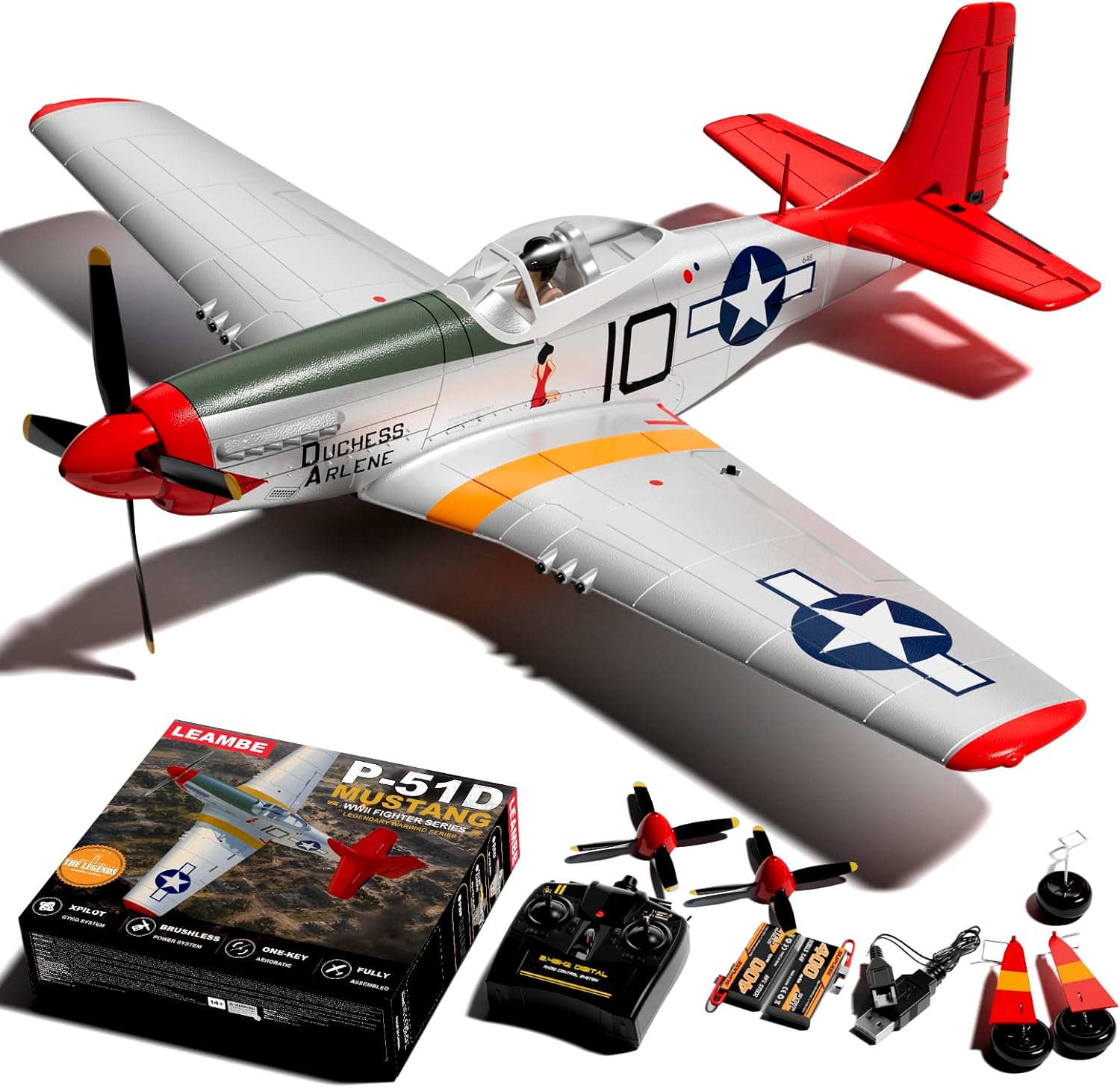 LEAMBE 4 Channel RC Plane, Ready to Fly Aerobatic Aircraft, Easy Control for Beginners, P51 Mustang RC Airplane Best Gift for Adults
