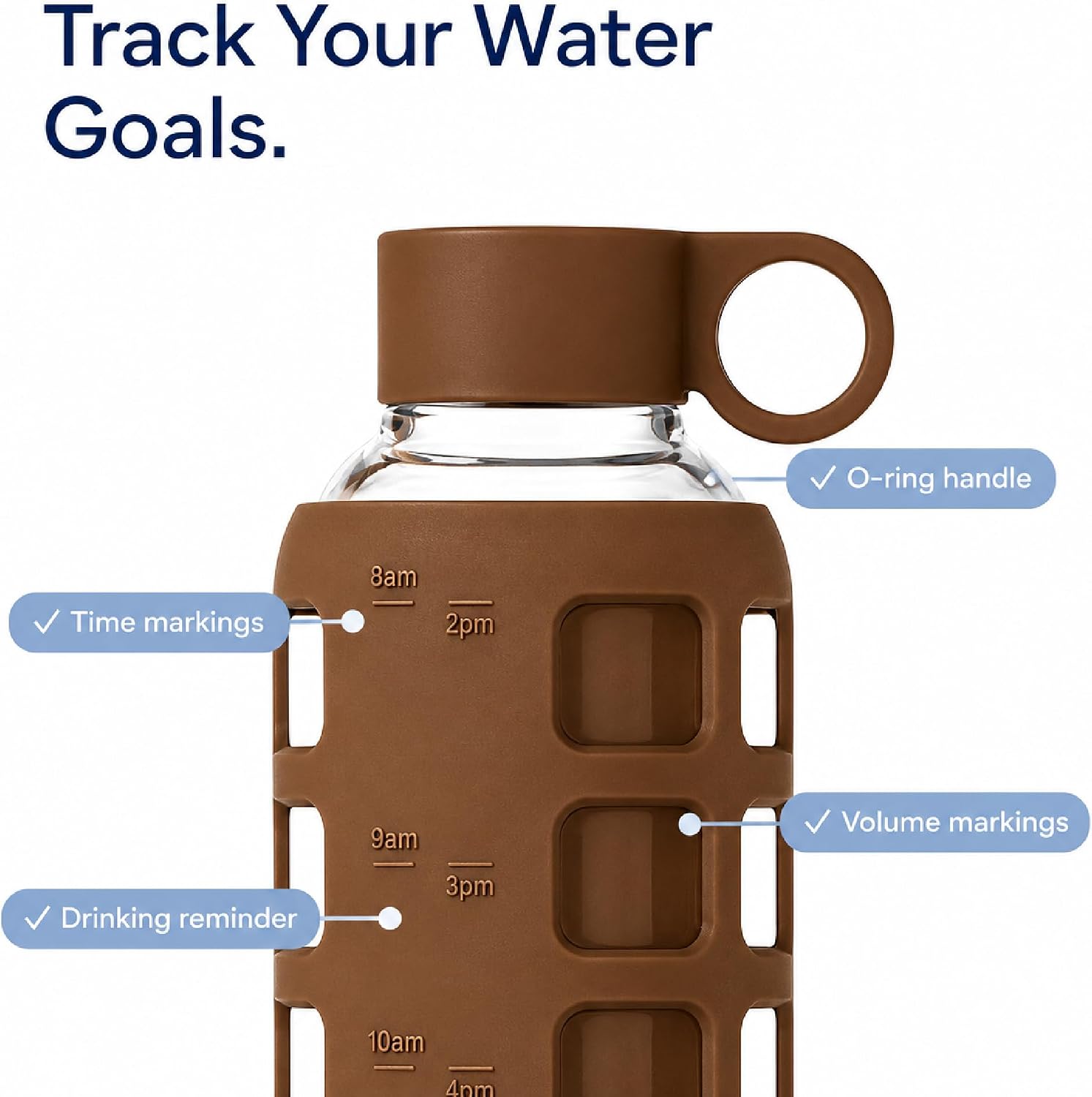 purifyou 40oz / 32oz / 22oz / 12oz Borosilicate Glass Water Bottle with Time & Volume Markers, Silicone Sleeve